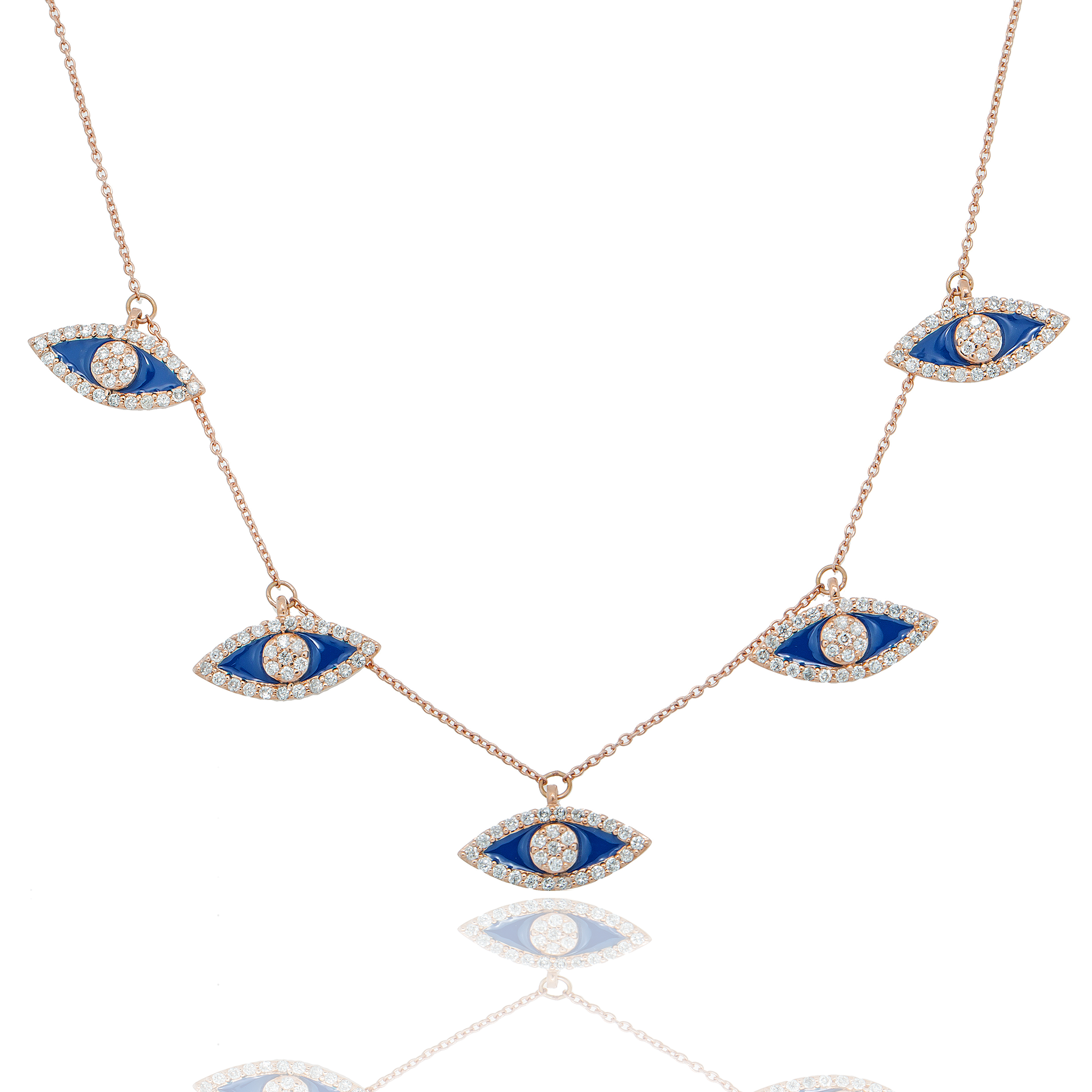Evil Eye Necklace, 14K Rose Gold 0.95ct