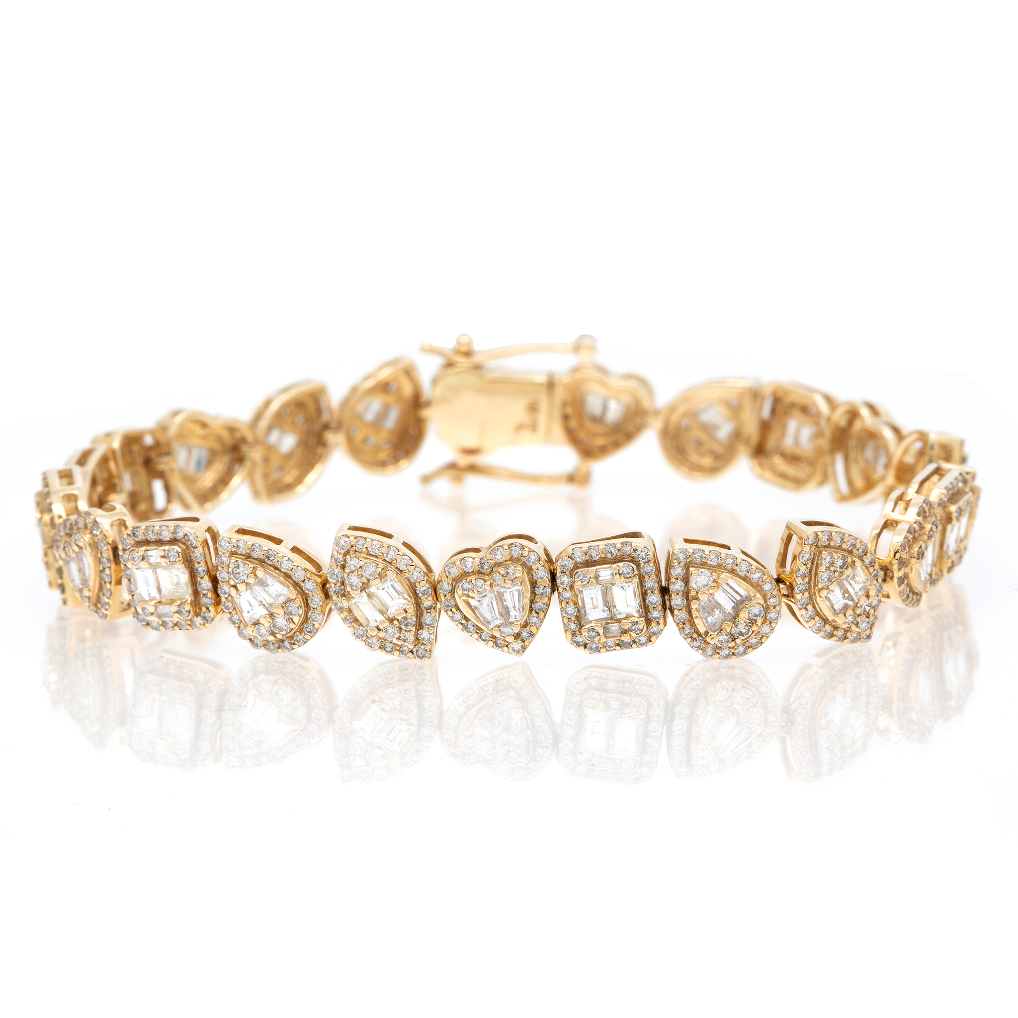 Diamond Multi Shape Bracelet, 14K Yellow Gold 5.94ct