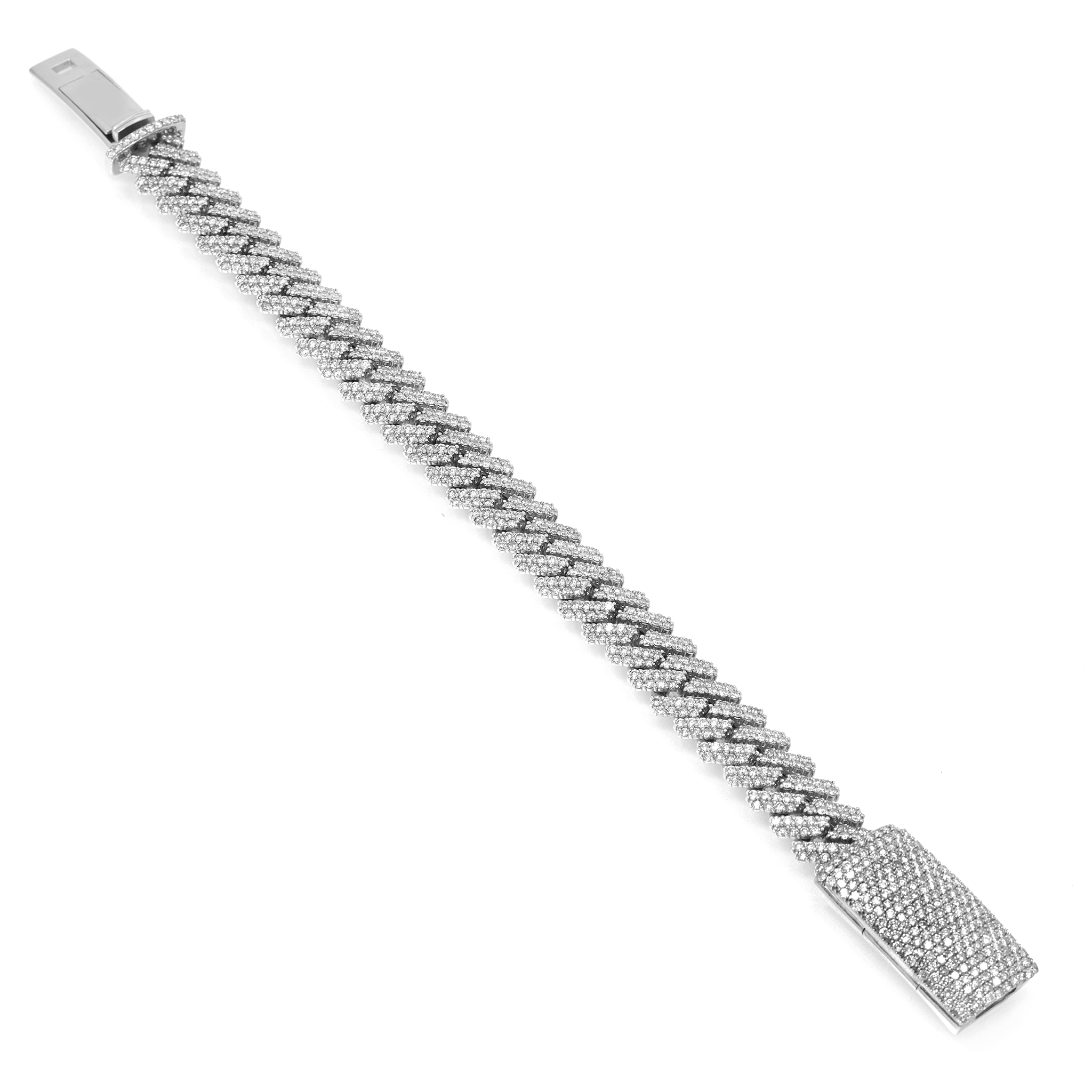 Diamond Cuban Bracelet, 14K White Gold 13.9ct view 2