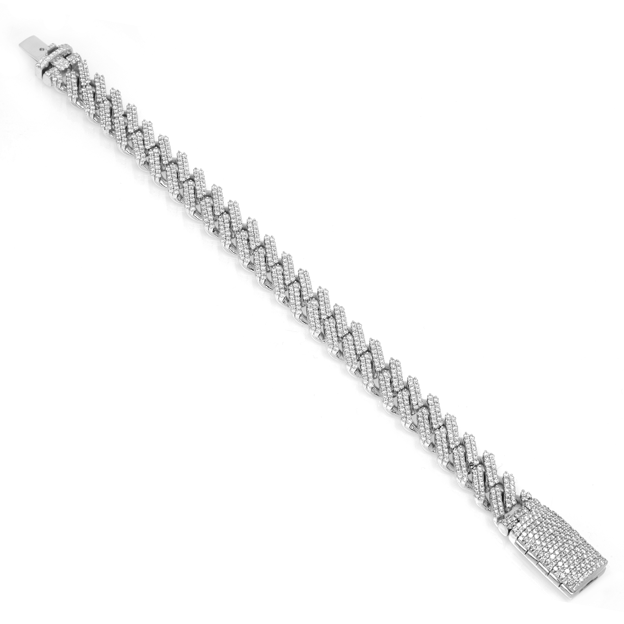 Diamond Cuban Bracelet, 10K White Gold 10.09ct view 2