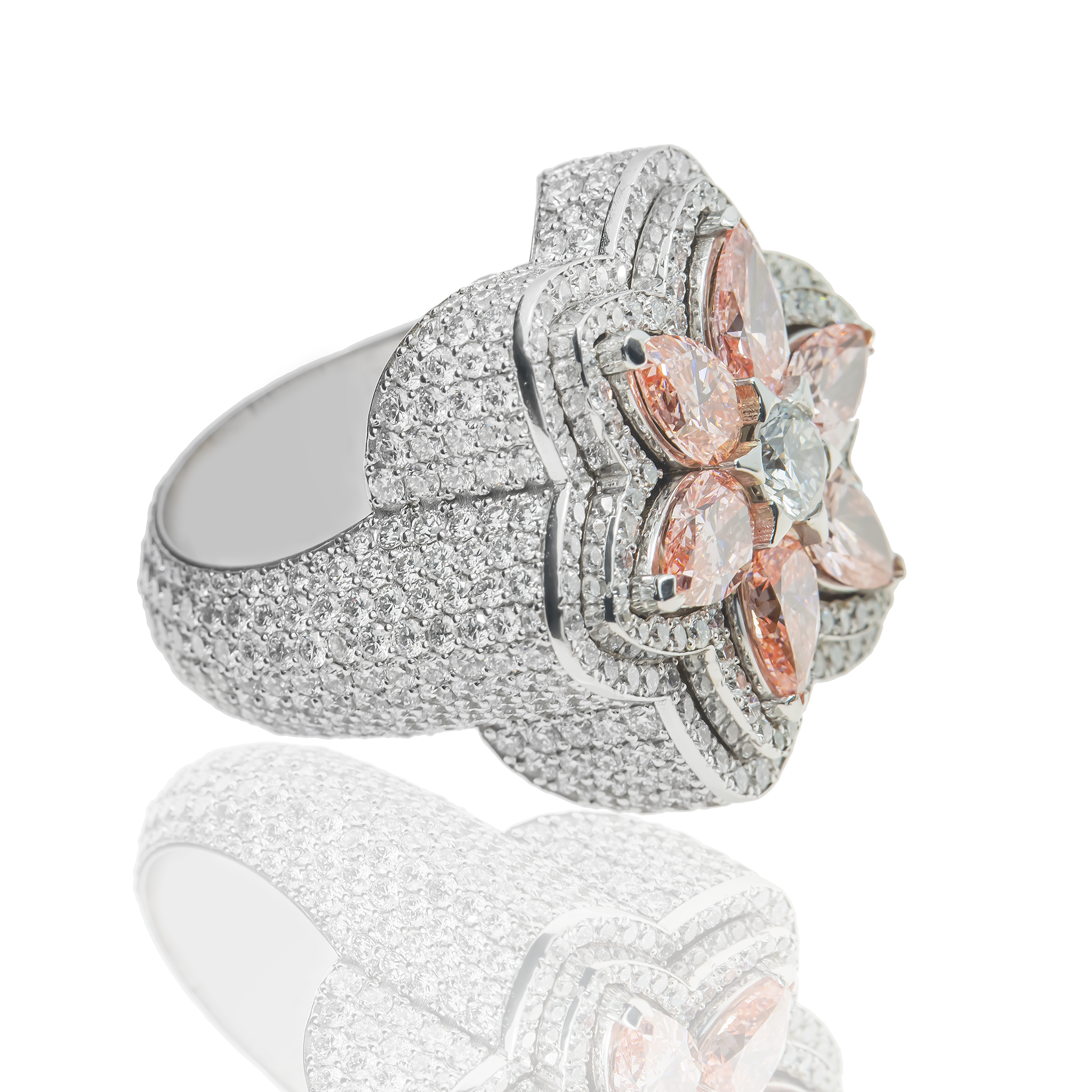 Pink Diamond Flower Ring view 2