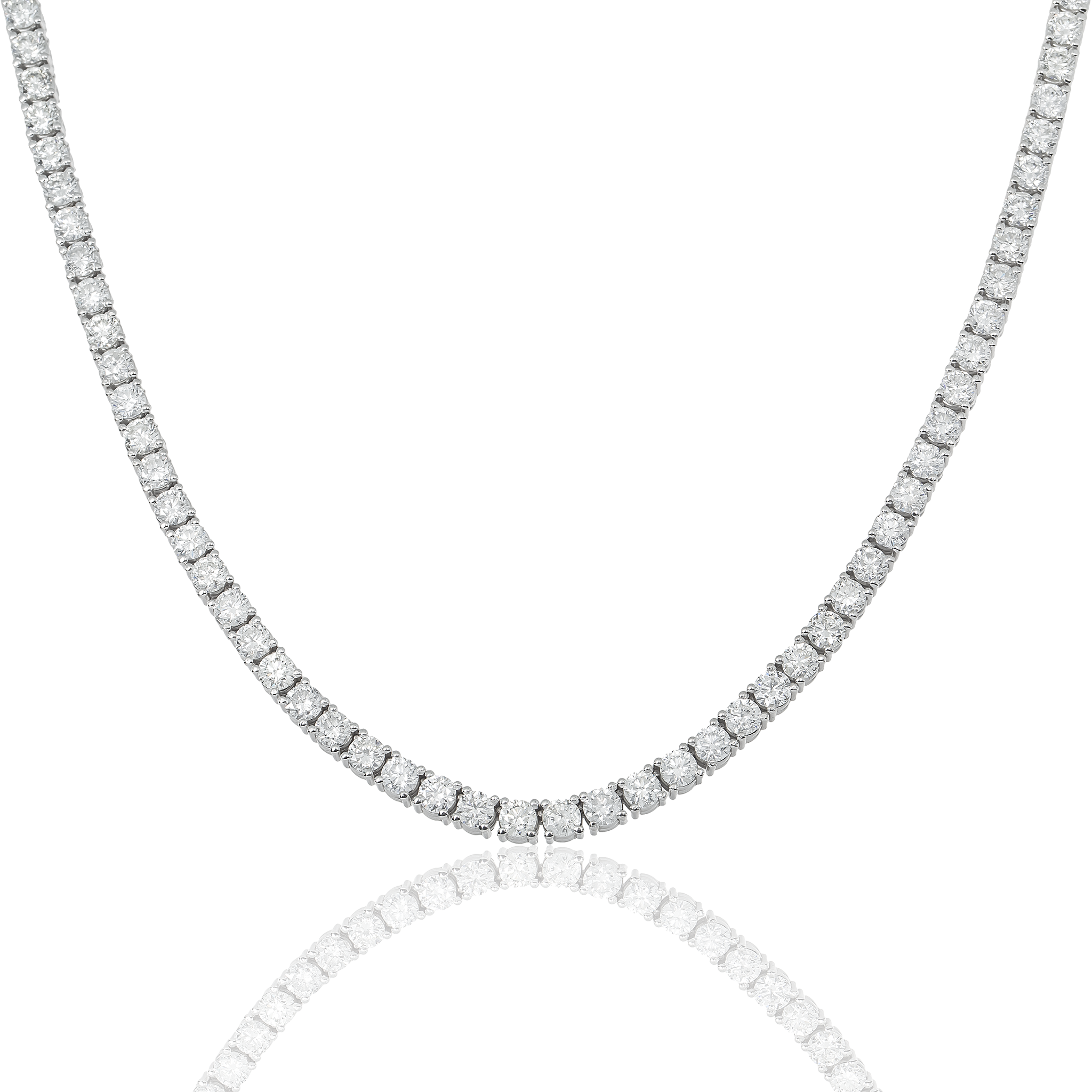 Diamond Tennis Necklace, 14K White Gold 35.80ct