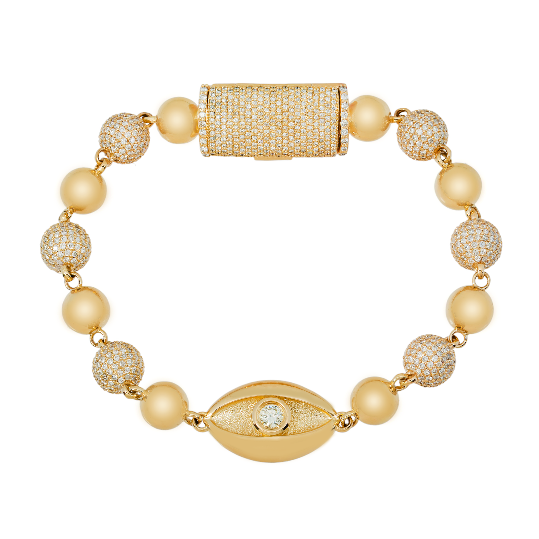 Evil Eye Diamond Ball Bracelet, 10K Yellow Gold 6.50ct