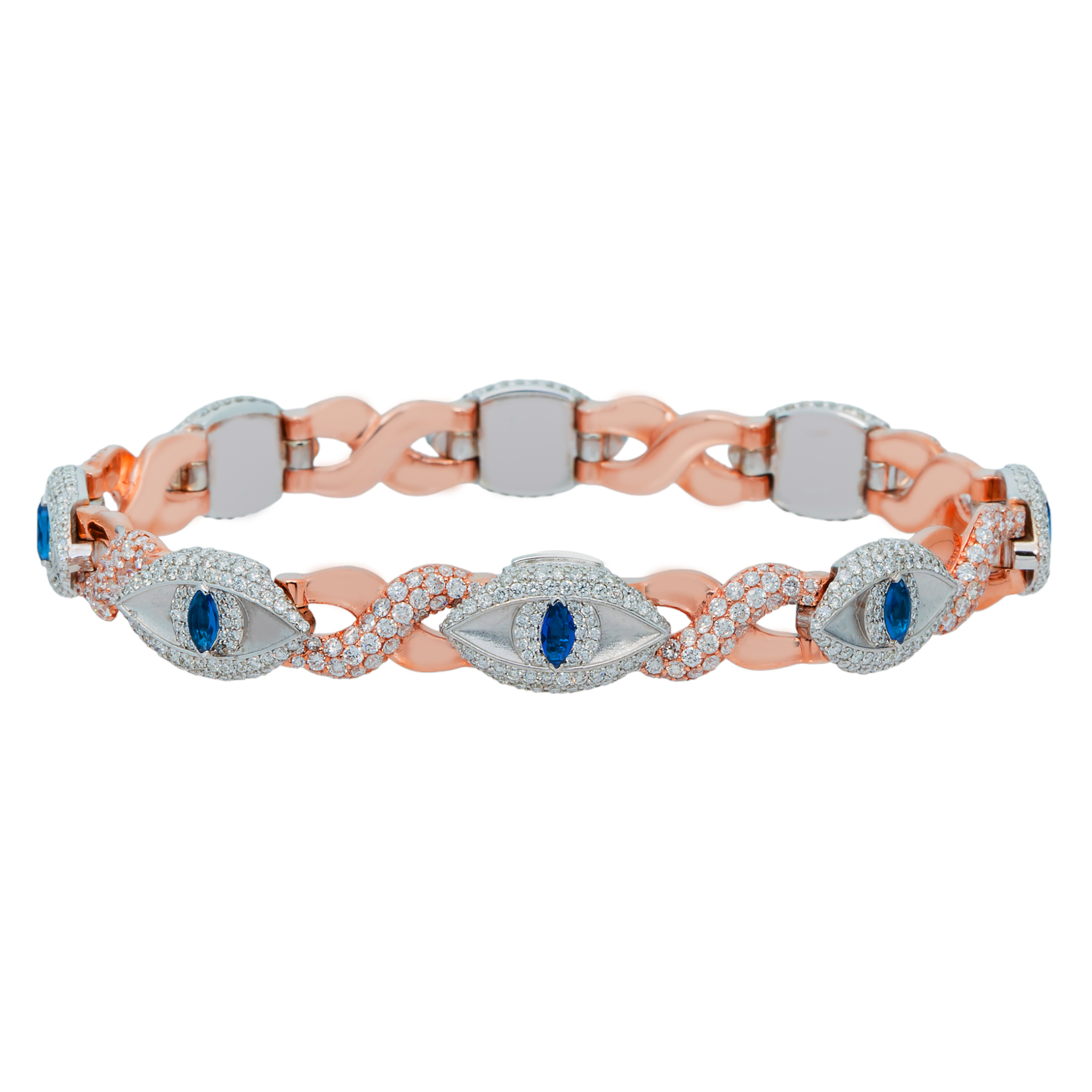 Infinity Evil Eye Diamond Bracelet, 10K Rose Gold 5.35ct