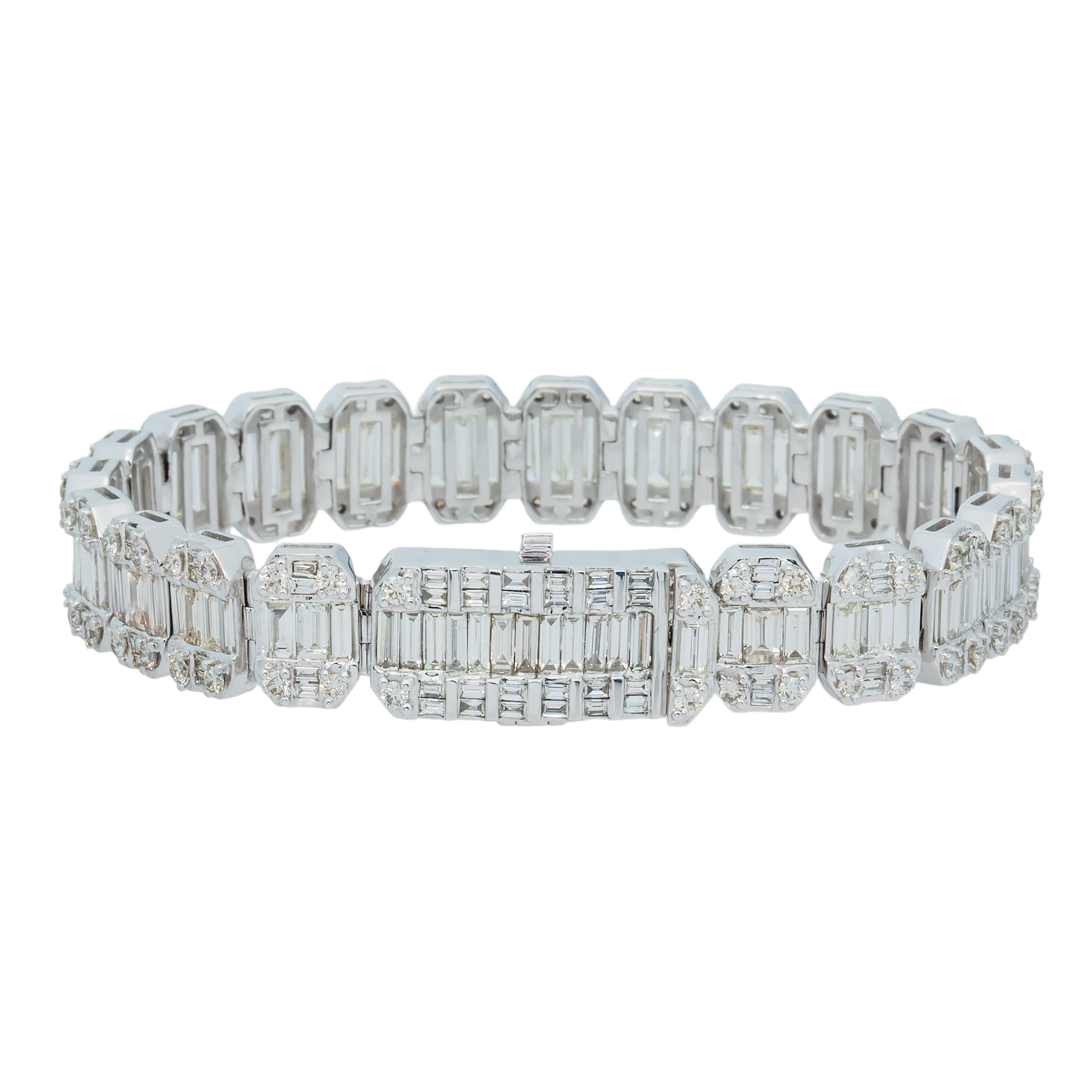 Diamond Baguette Bracelet, 14K White Gold 18.56ct