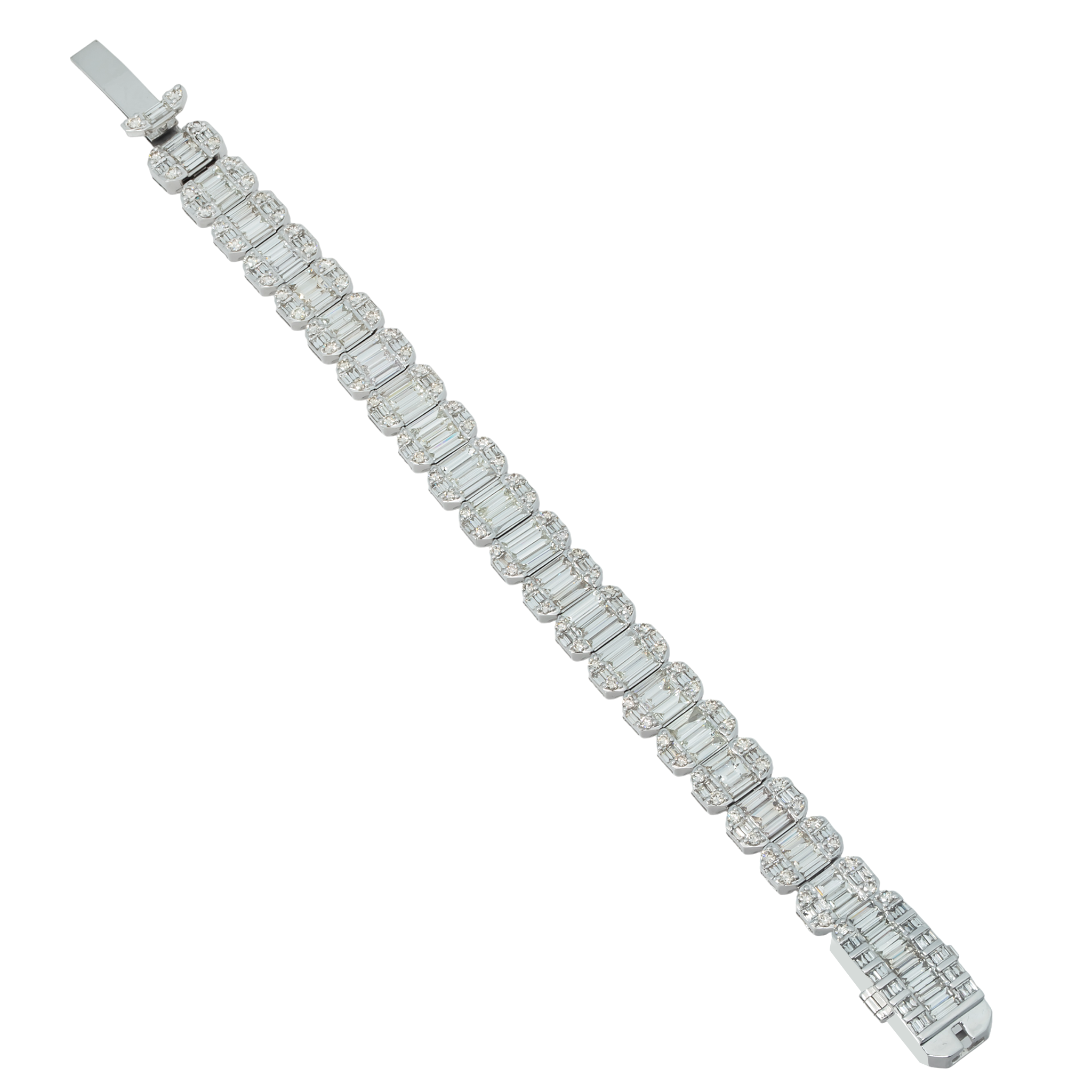 Diamond Baguette Bracelet, 14K White Gold 18.56ct view 3
