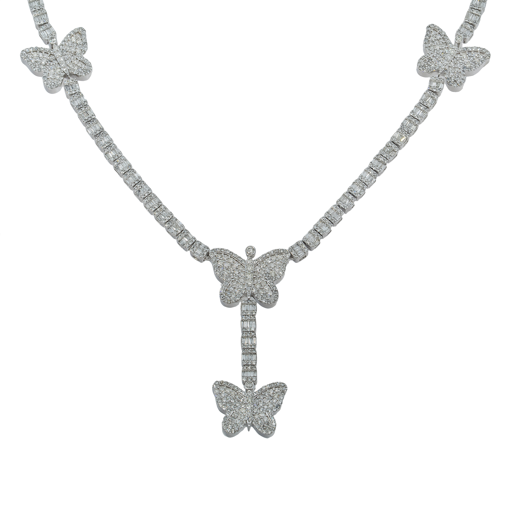 Diamond Butterfly Necklace, 10K White Gold 9.14ct