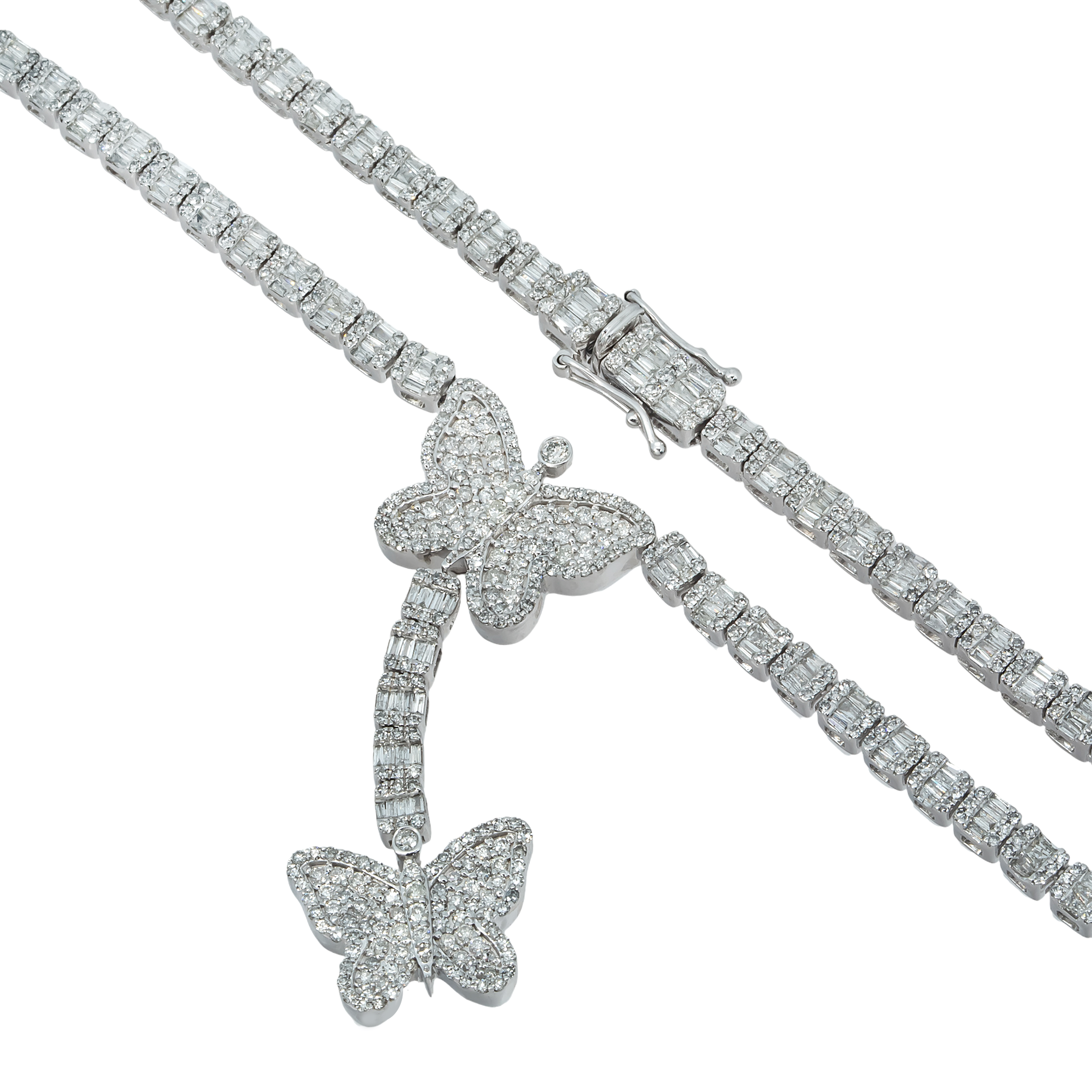 Diamond Butterfly Necklace, 10K White Gold 9.14ct