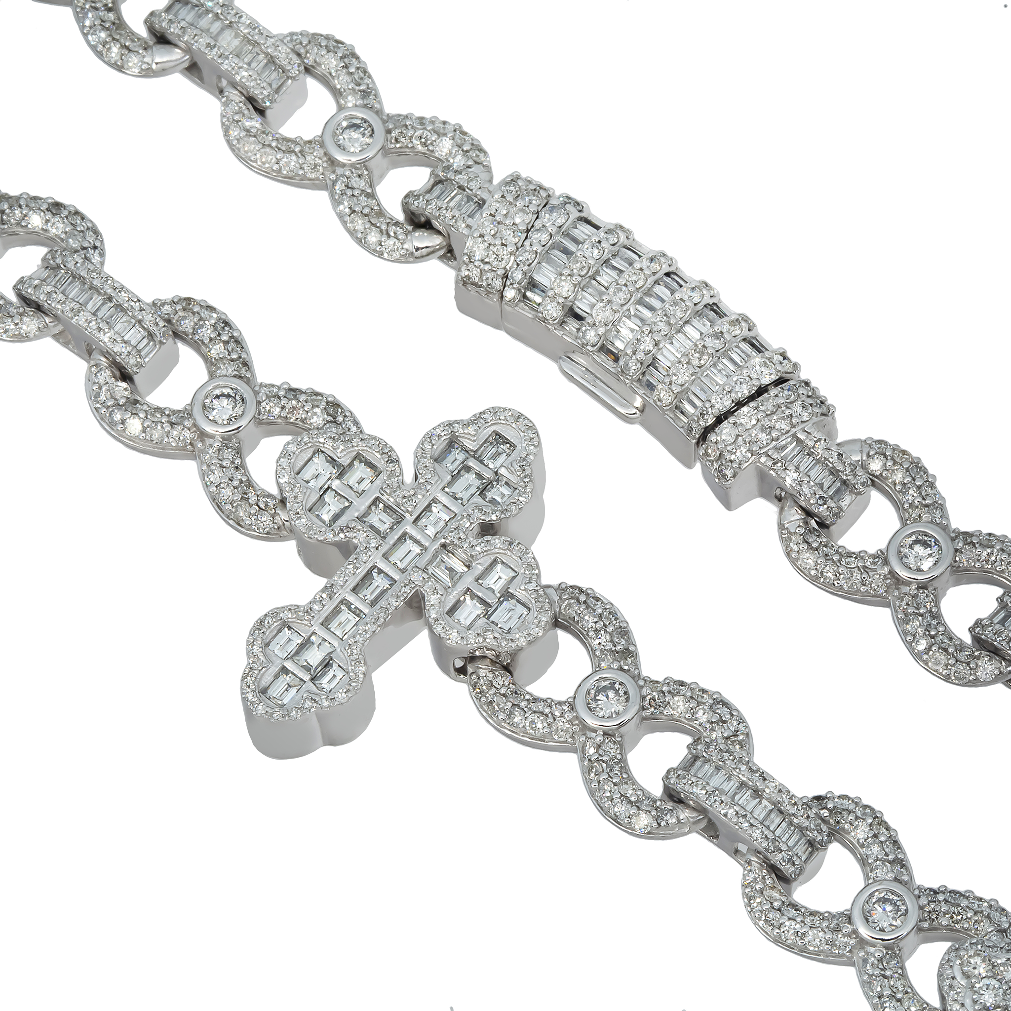 Infinity Diamond Cross Chain, 10K White Gold 22.74ct