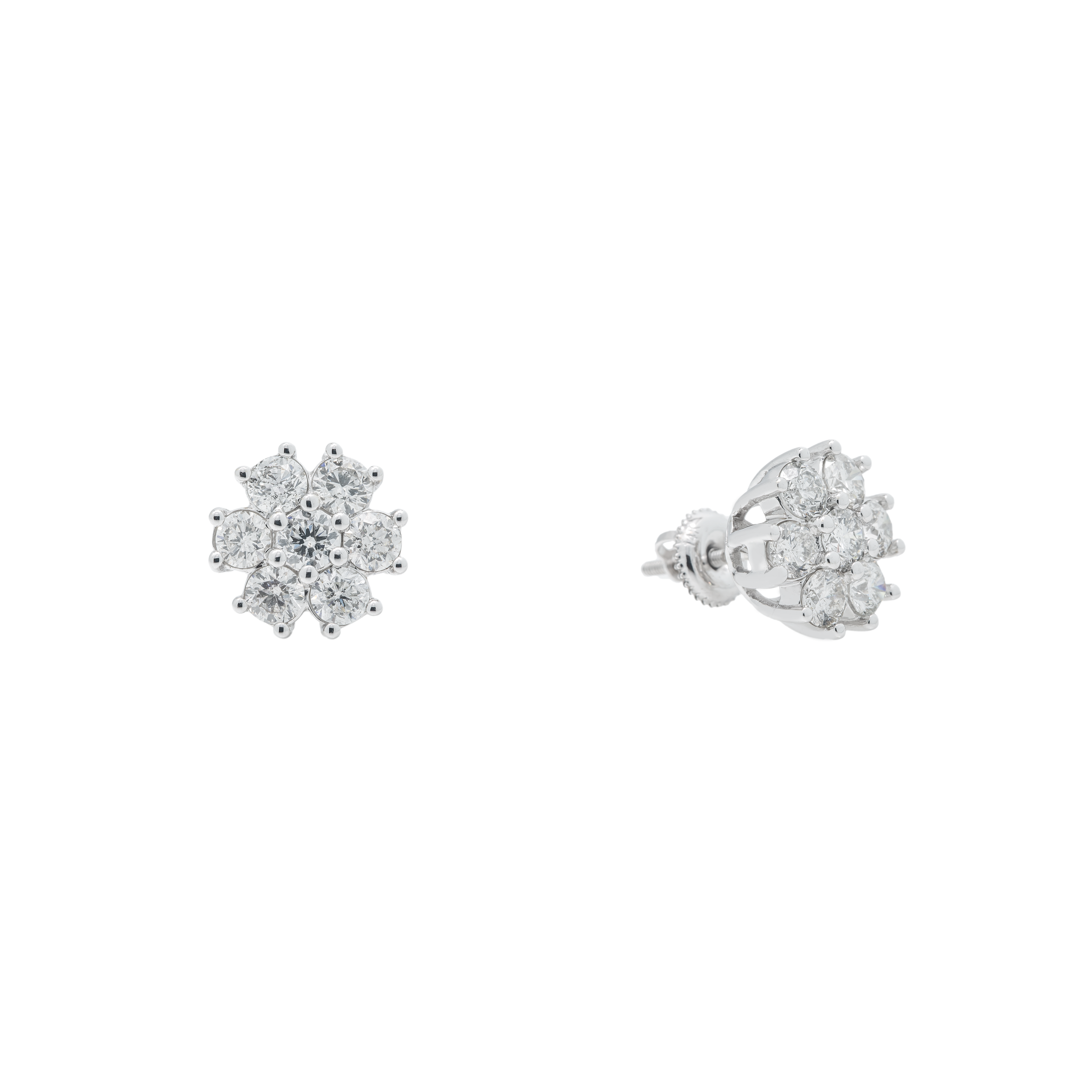 Flower Cluster Earrings, 14K White Gold 2.70ct view 2