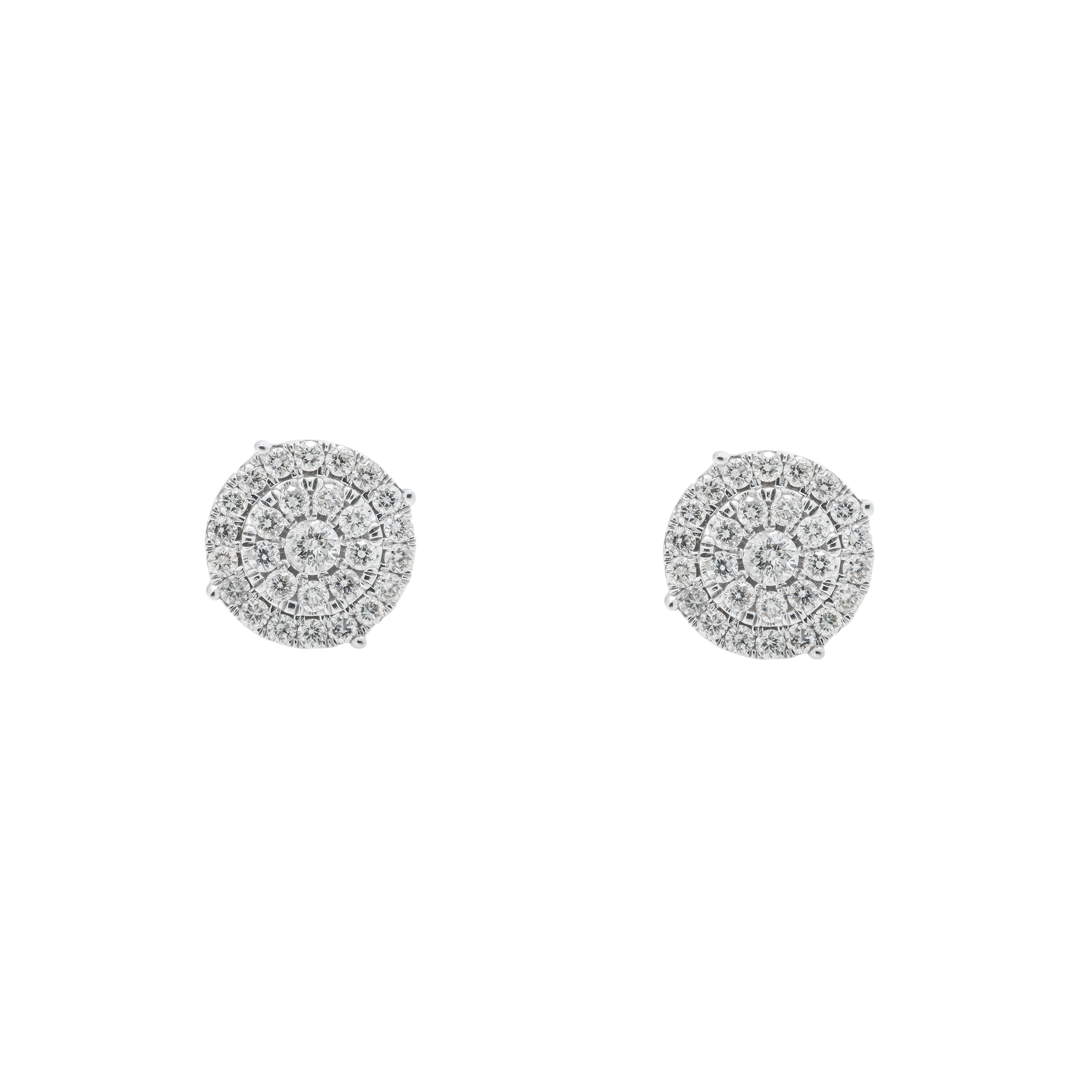 Diamond Cluster Earrings, 14K White Gold 1.40ct