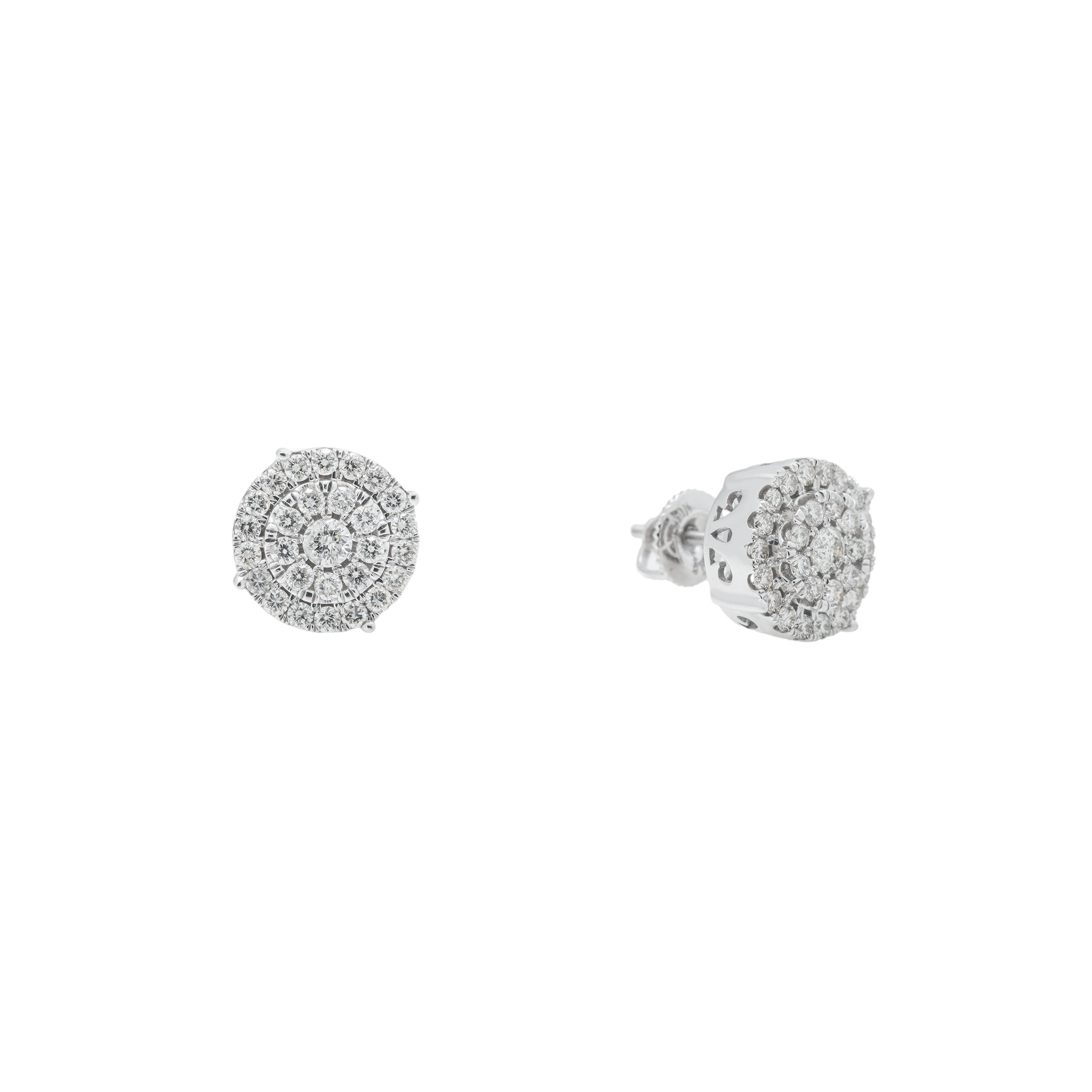 Diamond Cluster Earrings, 14K White Gold 1.40ct view 2