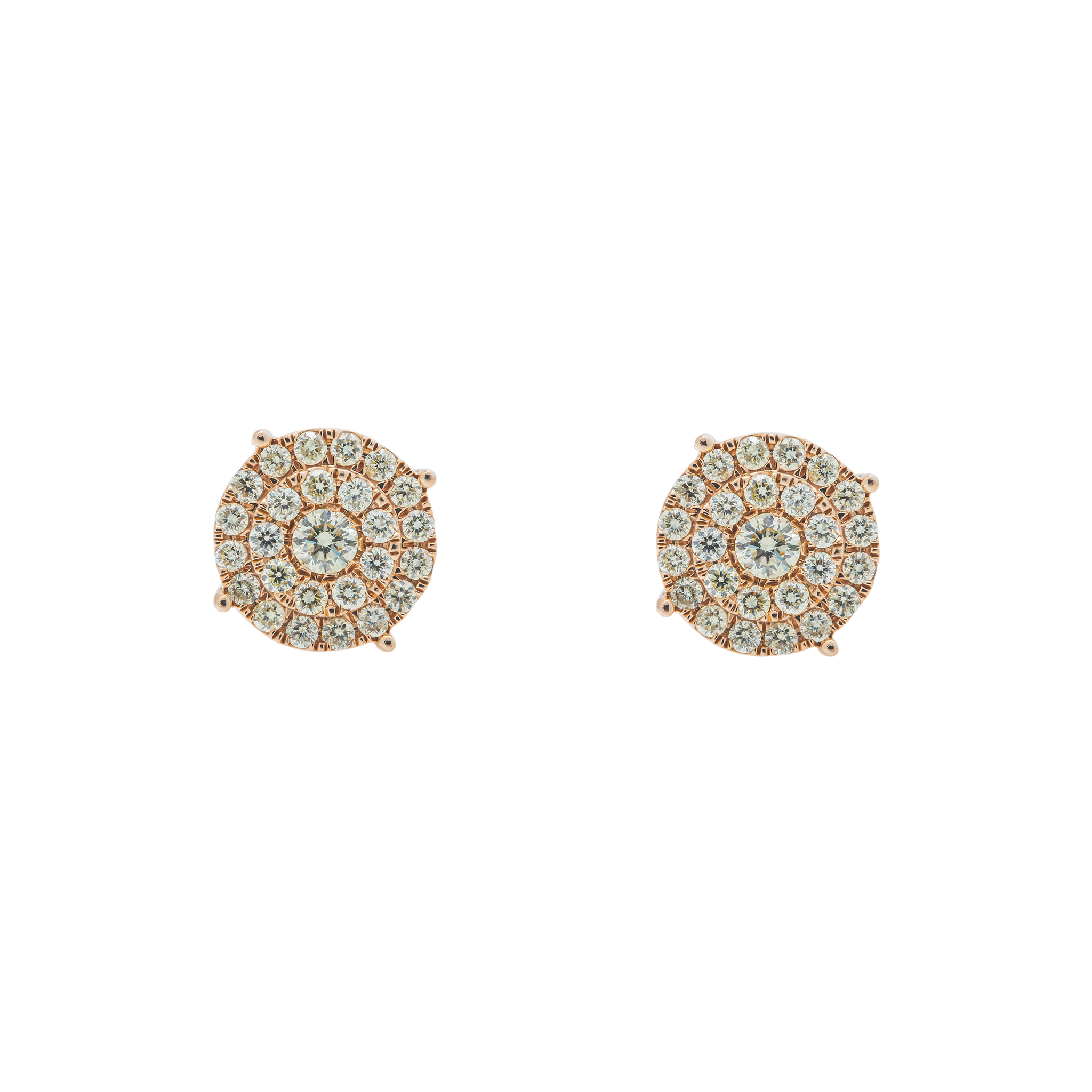 Diamond Cluster Earrings, 14K Rose Gold 2.00ct