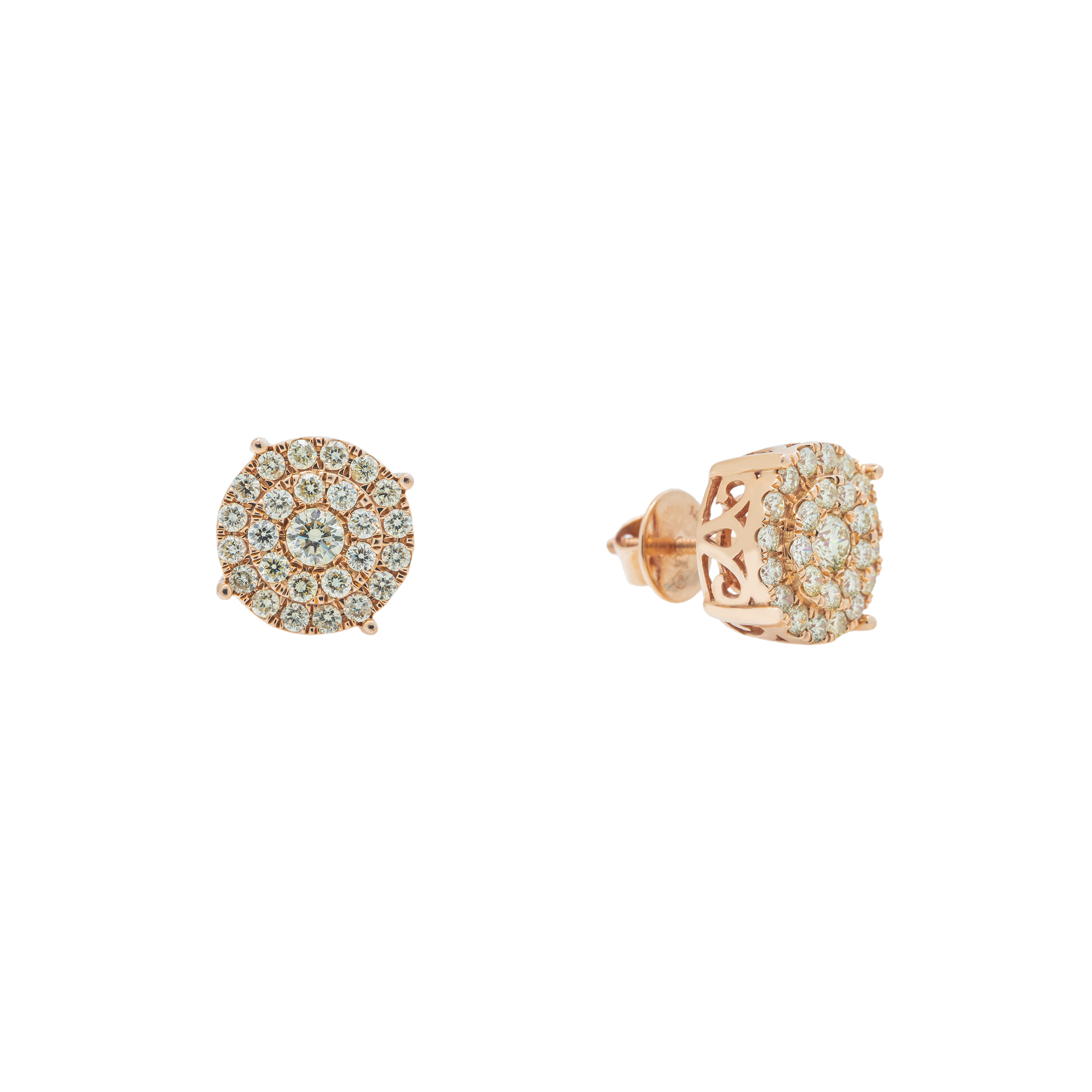Diamond Cluster Earrings, 14K Rose Gold 2.00ct view 2
