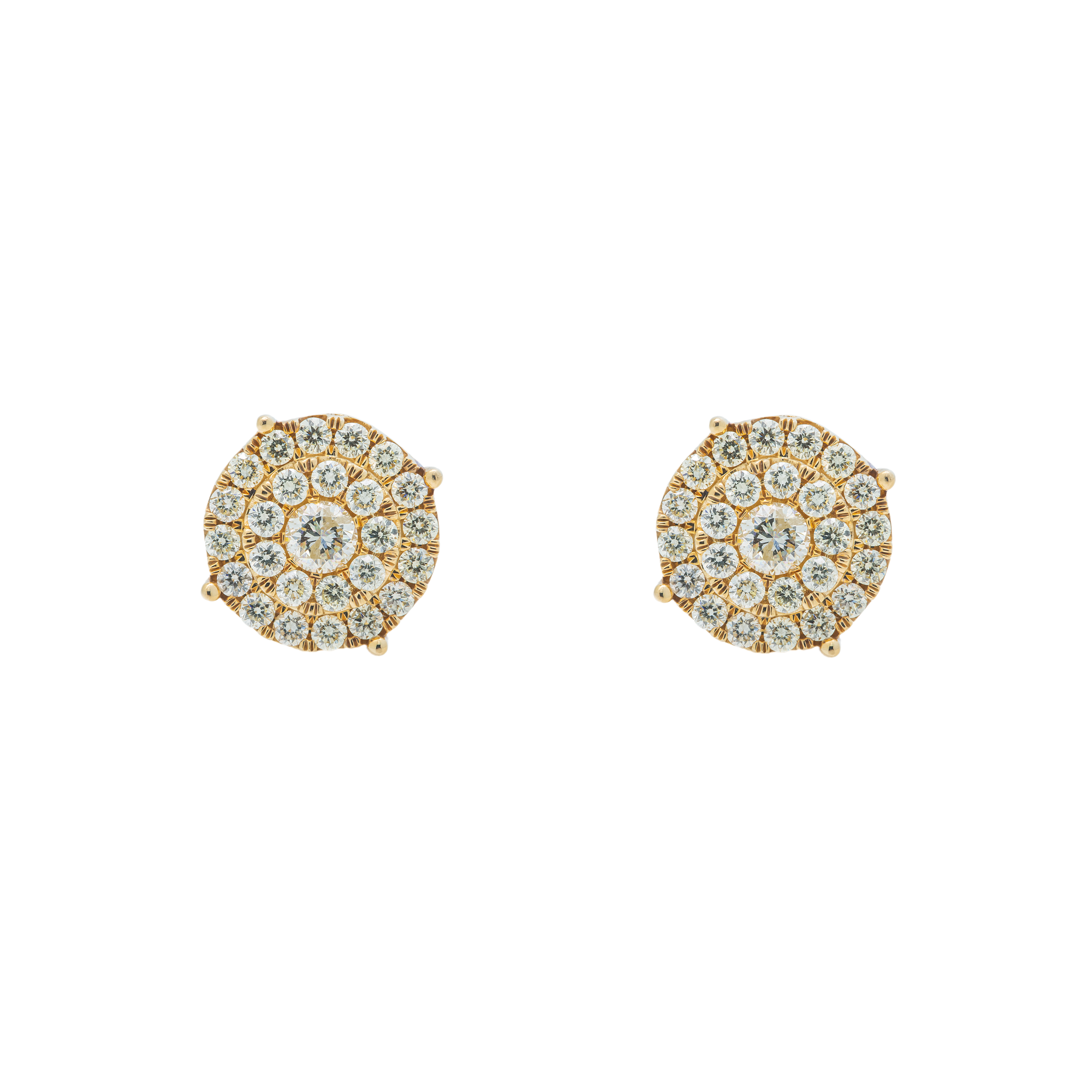 Diamond Cluster Earrings, 14K Yellow Gold 2.65ct