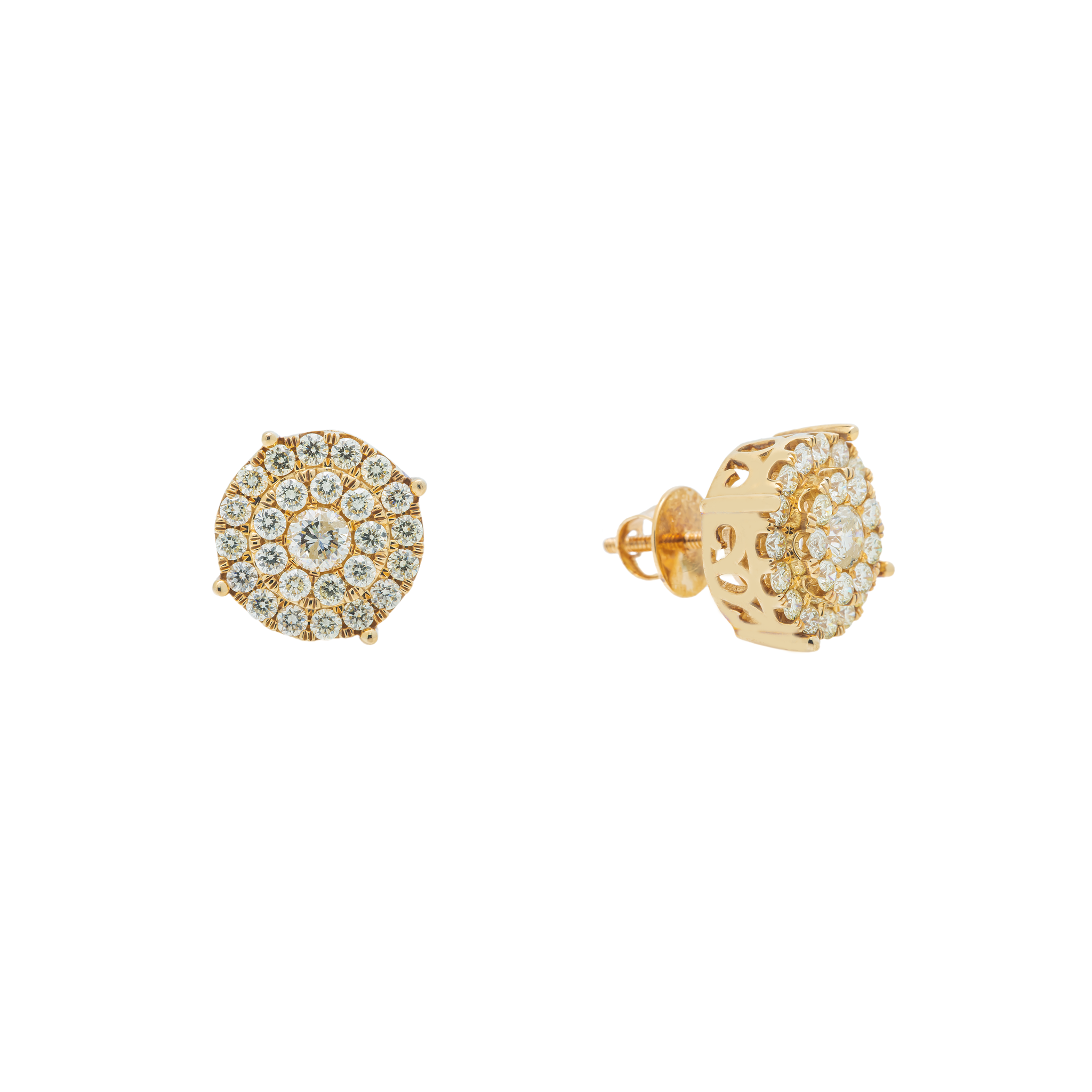 Diamond Cluster Earrings, 14K Yellow Gold 2.65ct view 2