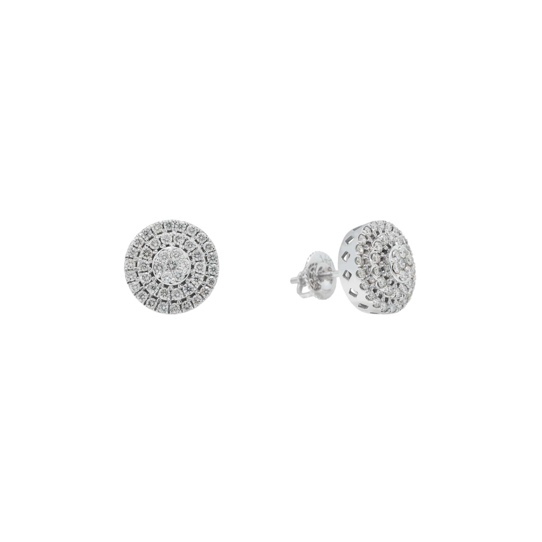 Diamond Cluster Earrings, 14K White Gold 1.00ct (2 of 4) view 2