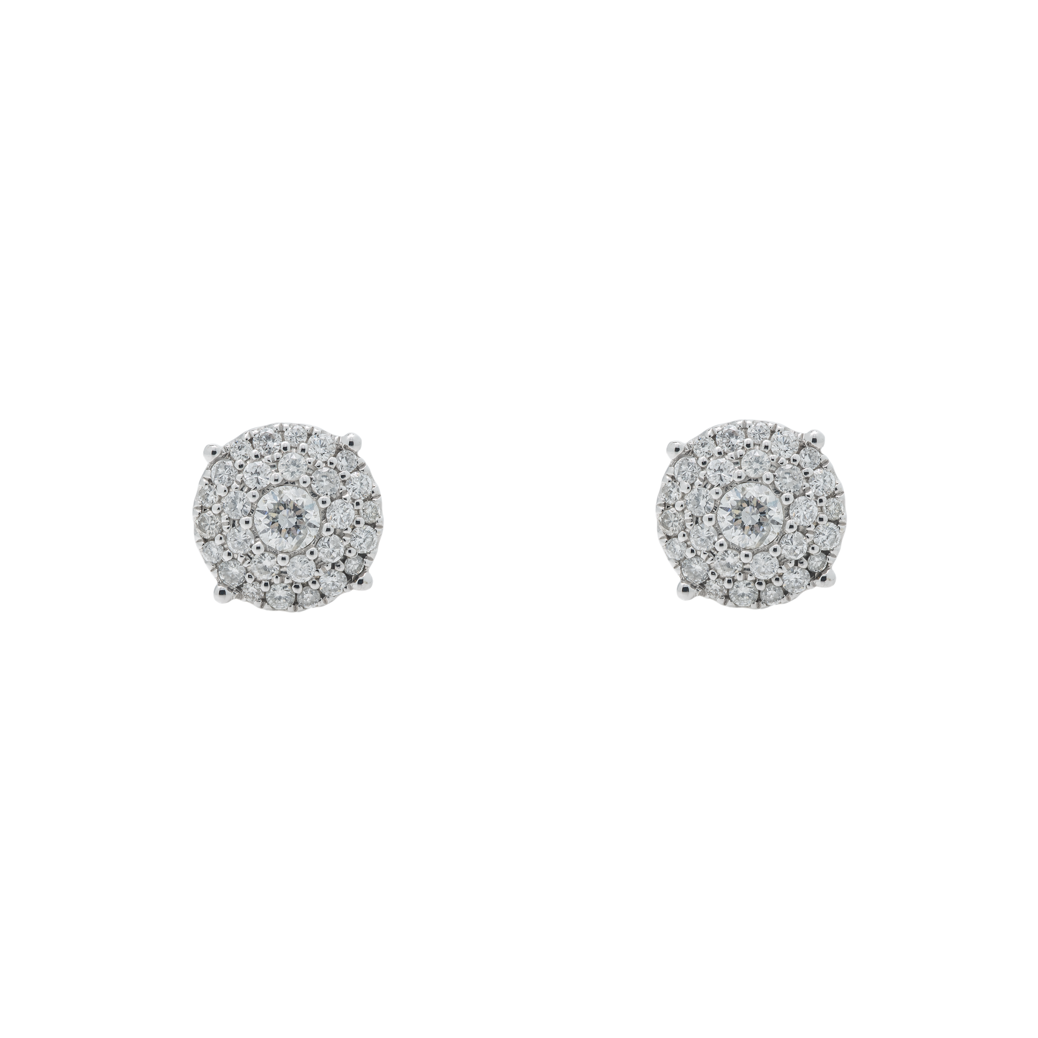 Diamond Cluster Earrings, 14K White Gold 1.38ct