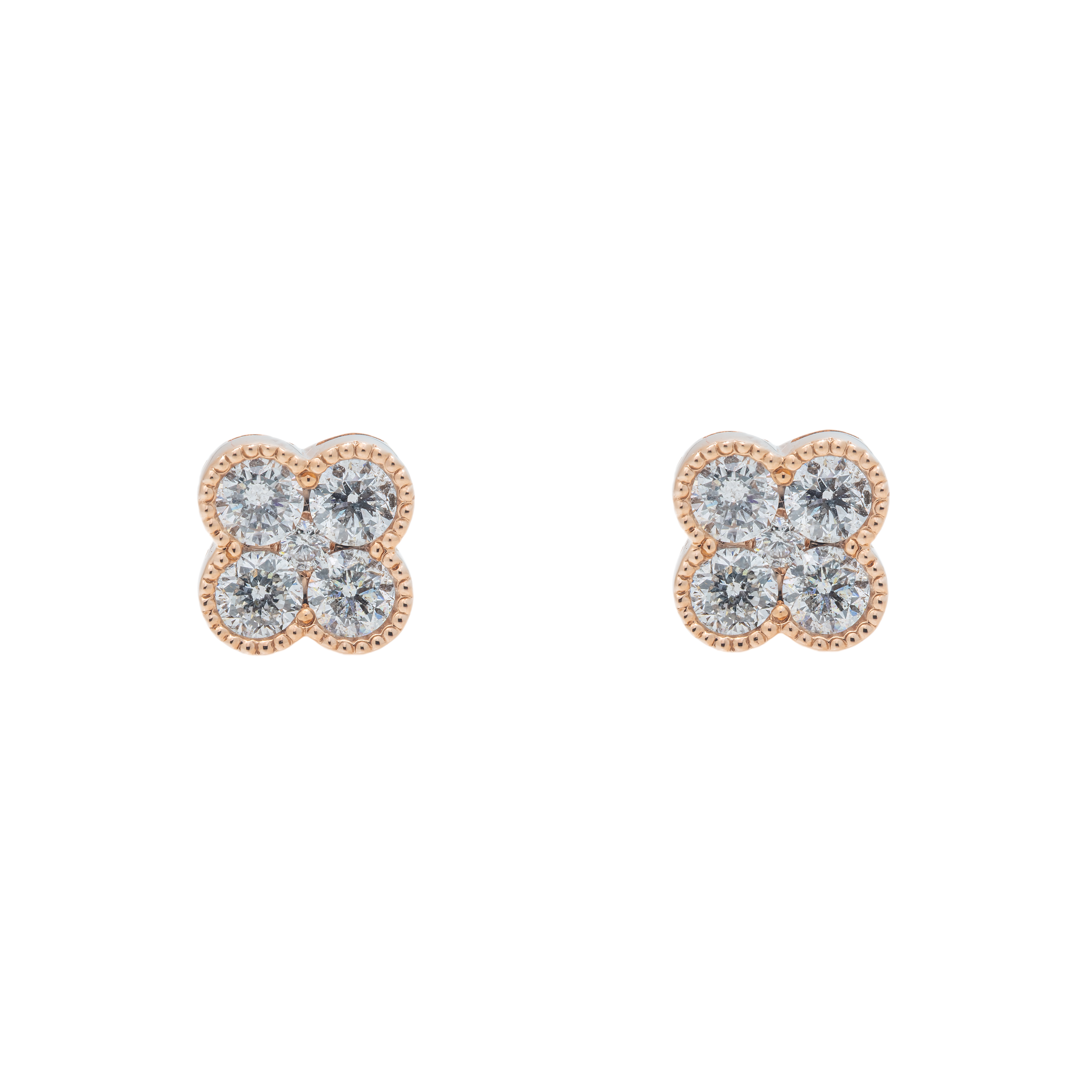 Diamond Clover Earrings, 14K Rose Gold 1.96ct