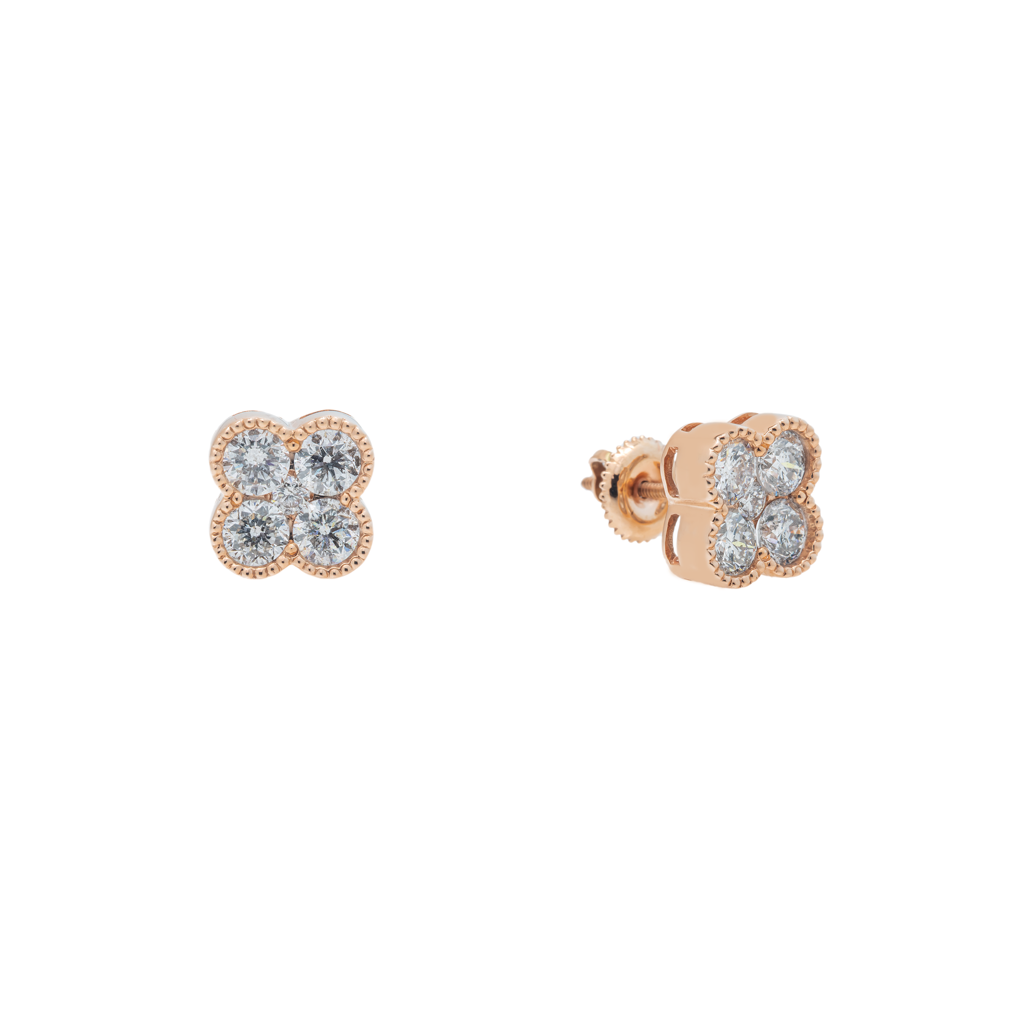 Diamond Clover Earrings, 14K Rose Gold 1.96ct view 2