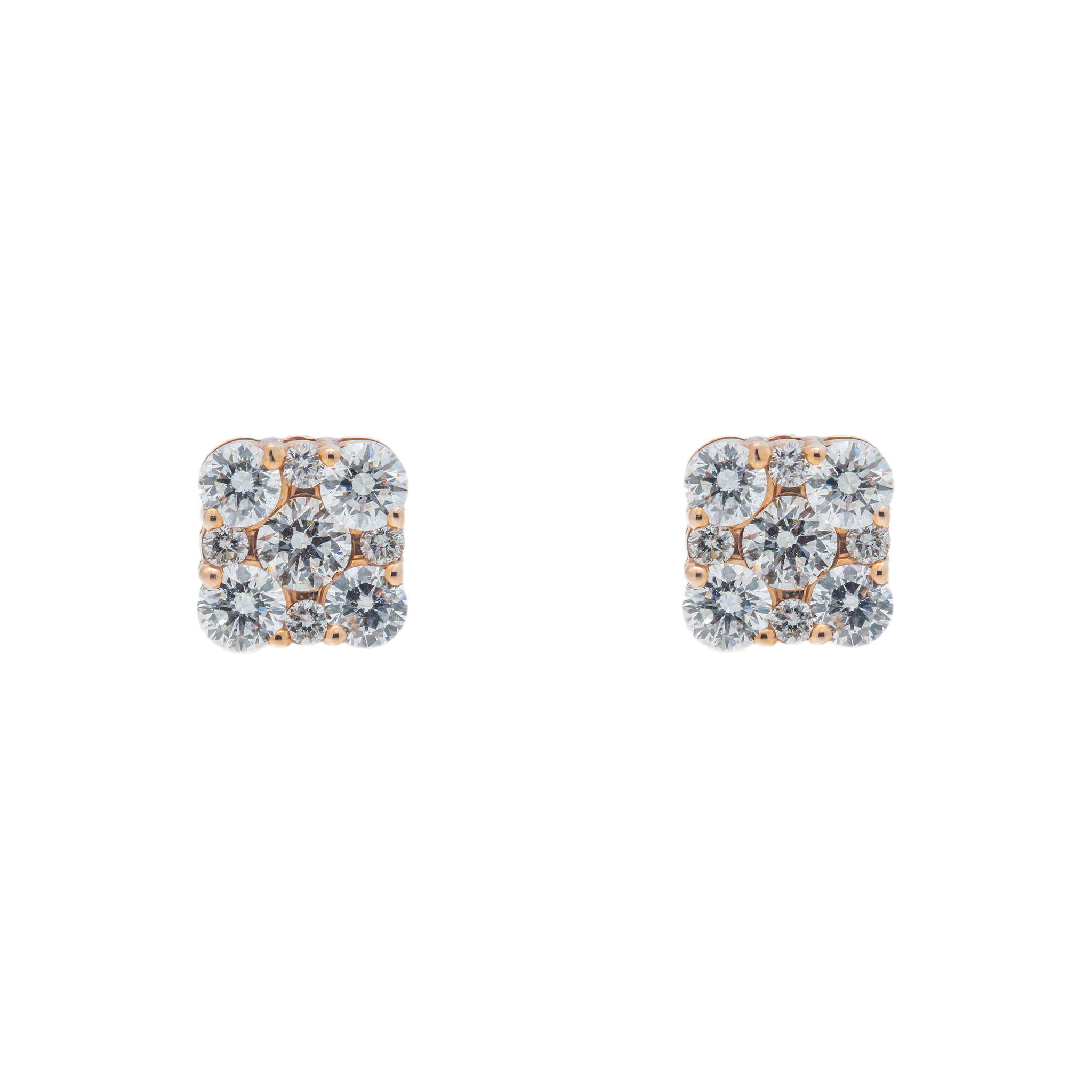 Diamond Square Earrings, 14K Rose Gold 1.50ct