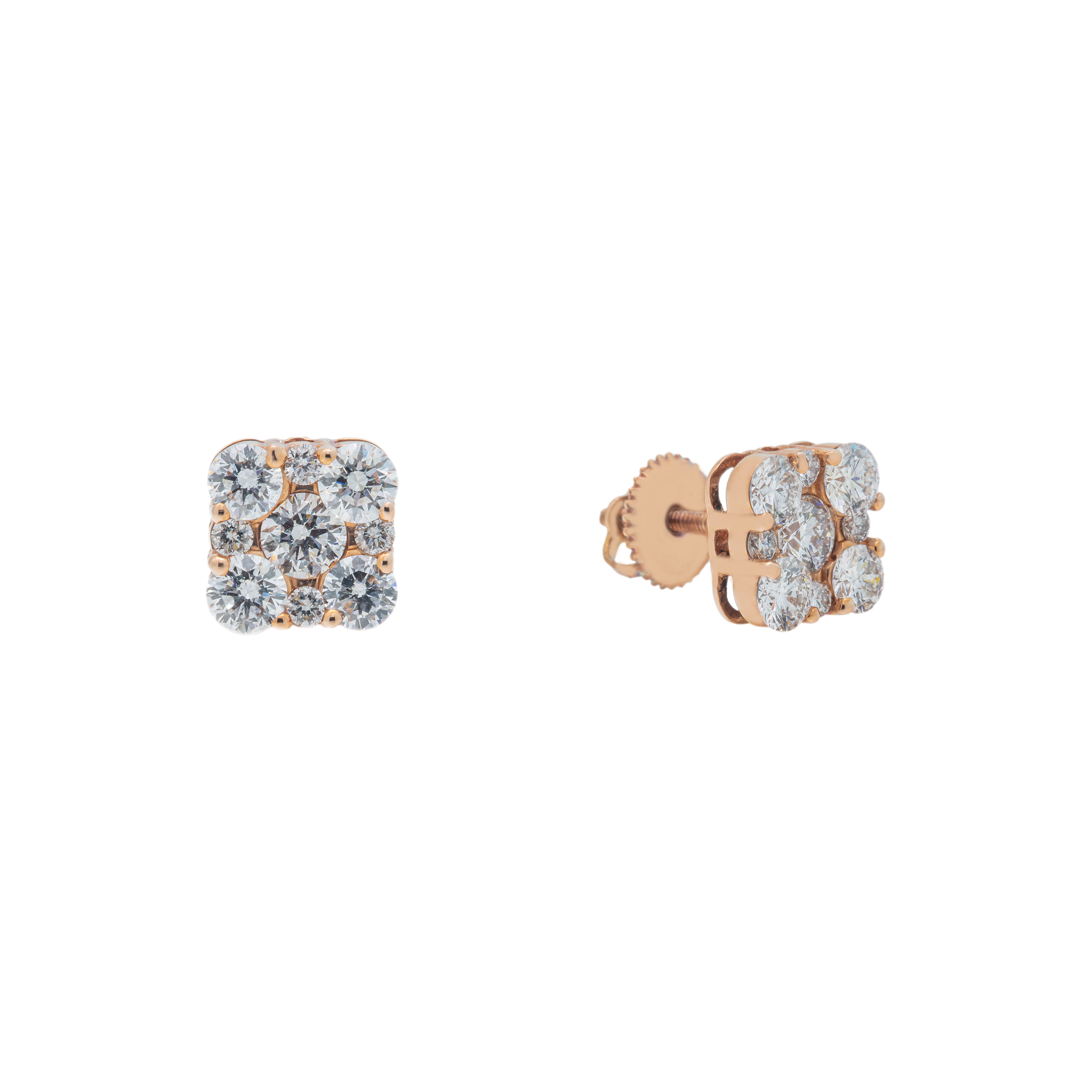 Diamond Square Earrings, 14K Rose Gold 1.50ct view 2