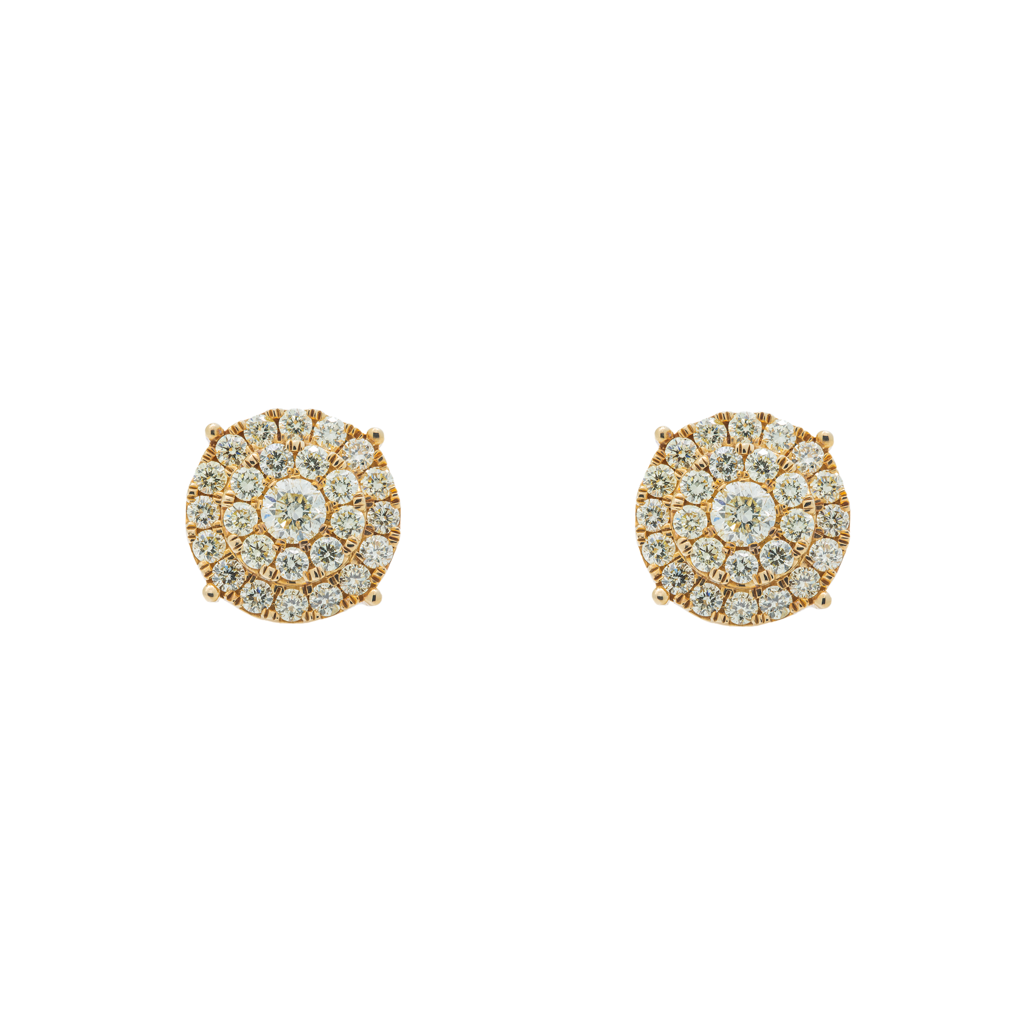 Diamond Cluster Earrings, 14K Yellow Gold 2.04ct