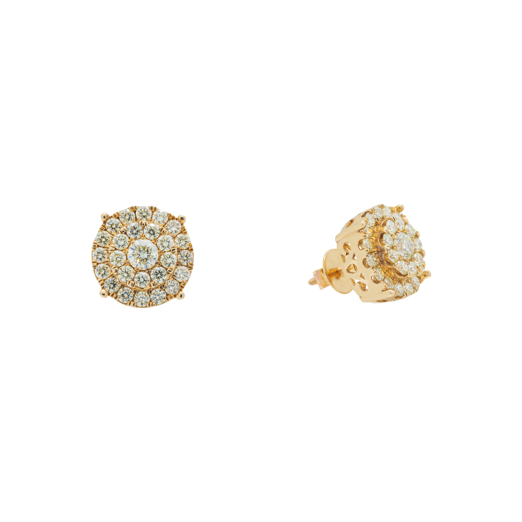 Diamond Cluster Earrings, 14K Yellow Gold 2.04ct