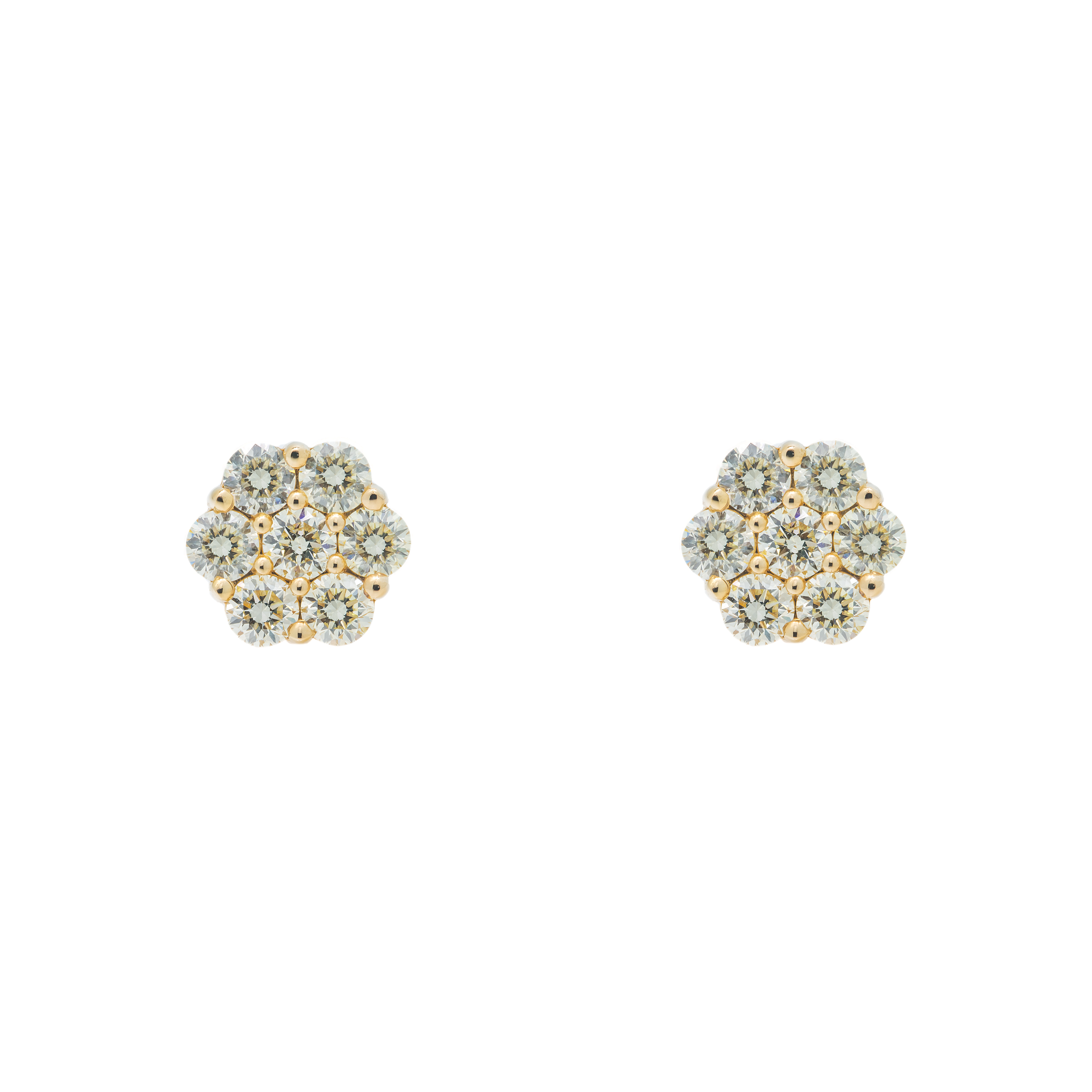 Flower Cluster Earrings, 14K Yellow Gold 2.36ct