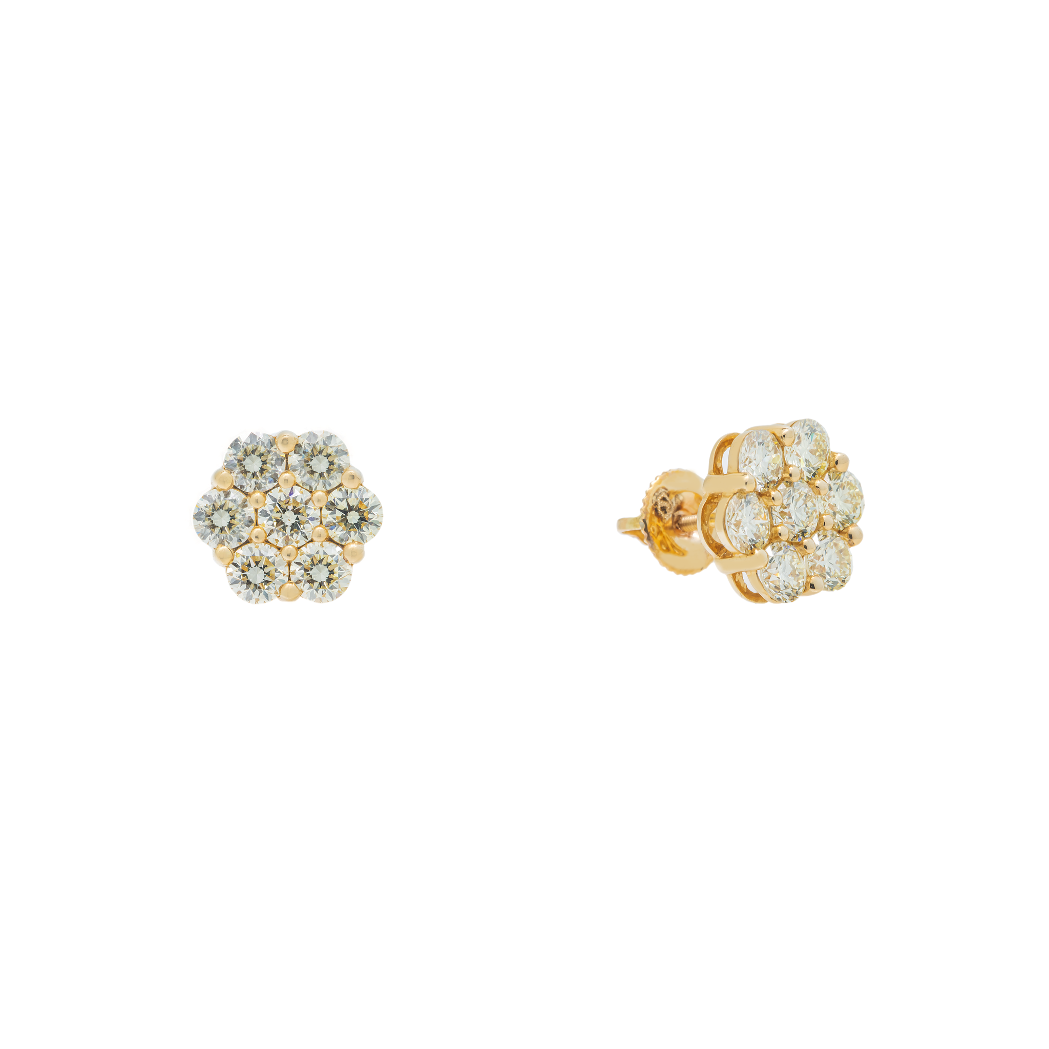 Flower Cluster Earrings, 14K Yellow Gold 2.36ct view 2