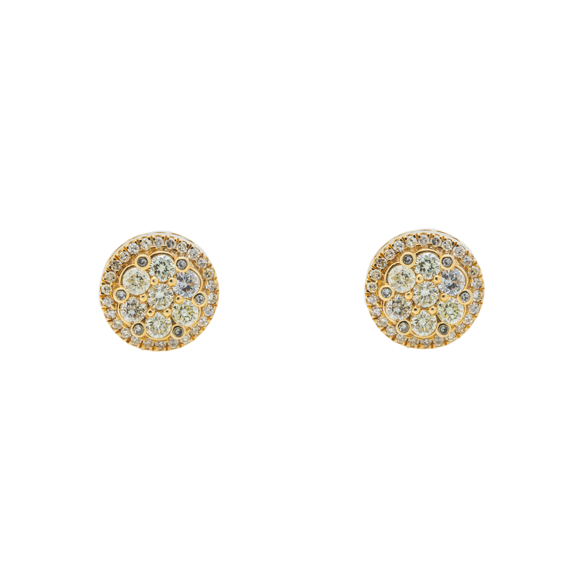 Diamond Cluster Earrings, 14K Yellow Gold 1.00ct