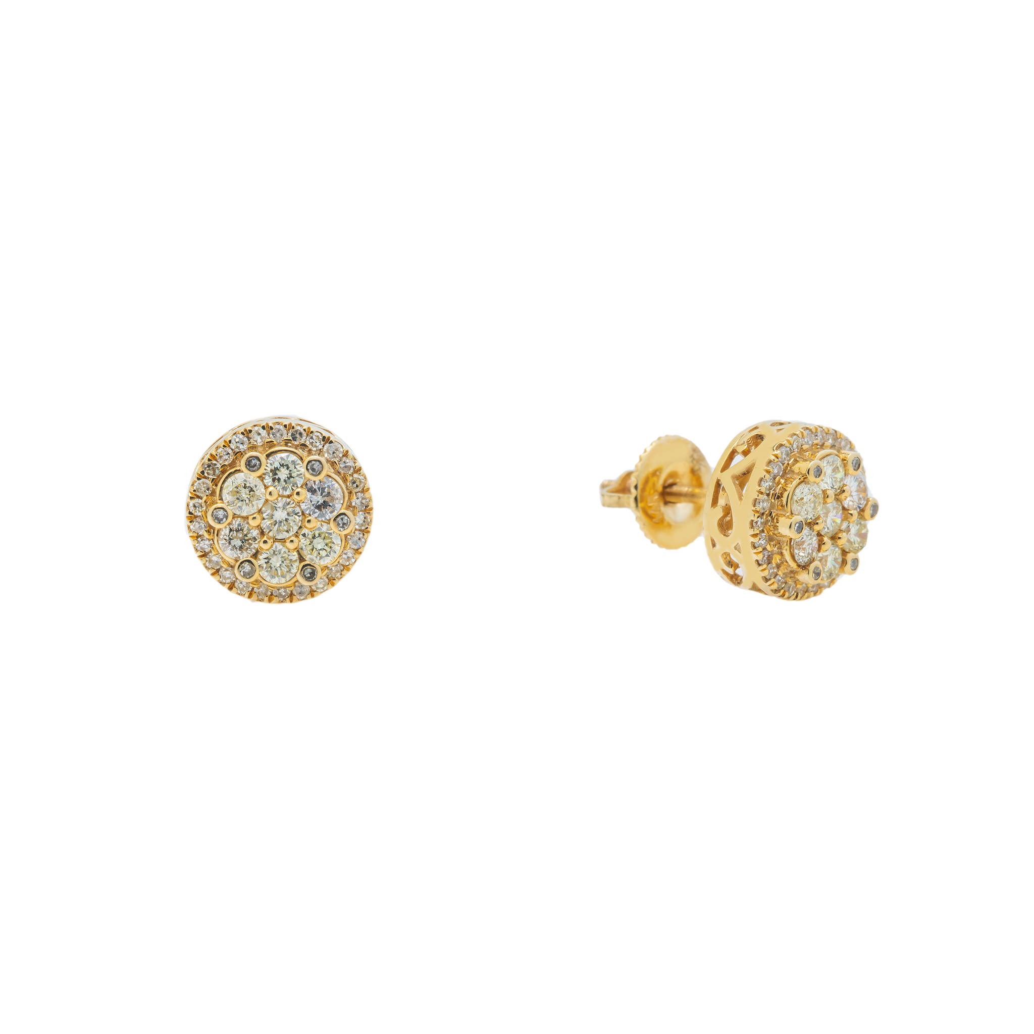 Diamond Cluster Earrings, 14K Yellow Gold 1.00ct view 2