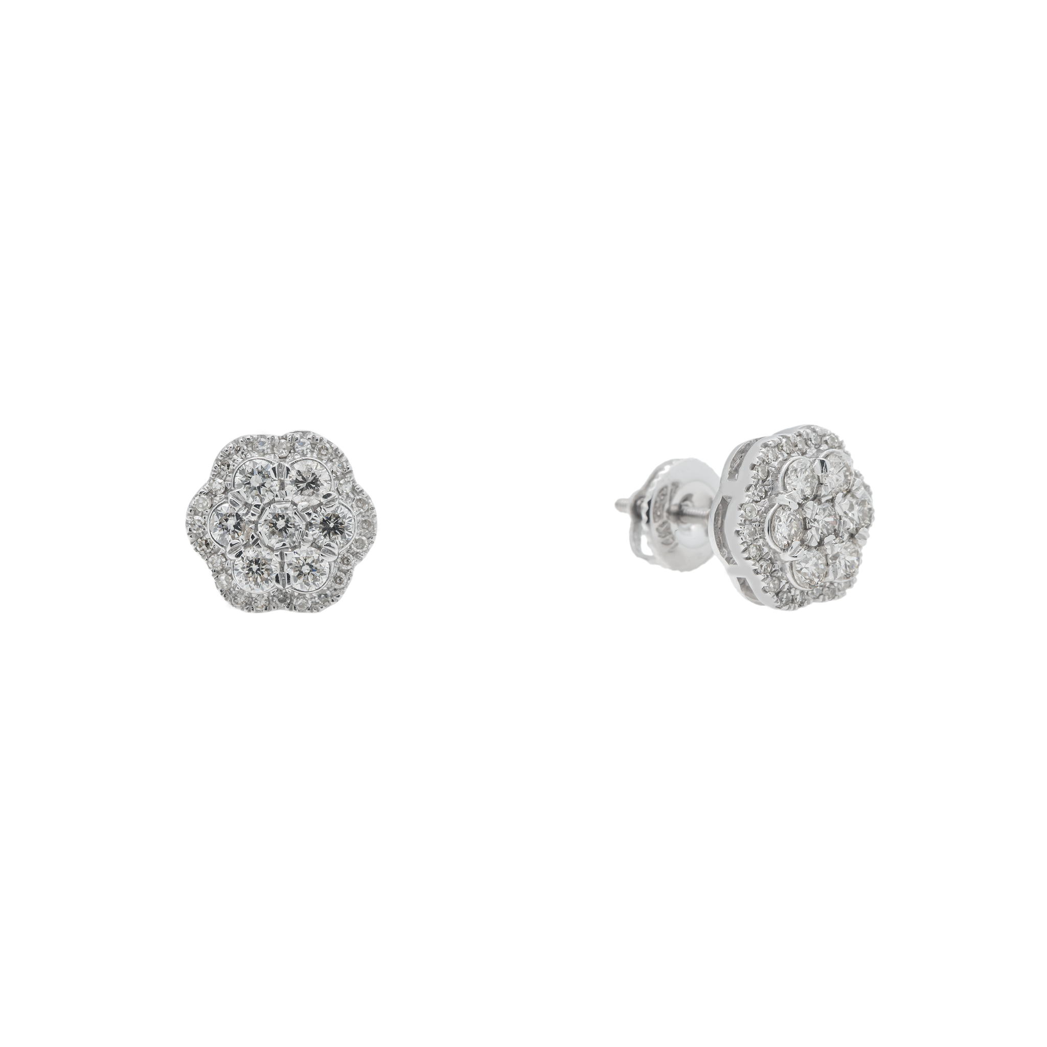 Diamond Cluster Earrings, 14K White Gold 1.20ct view 2