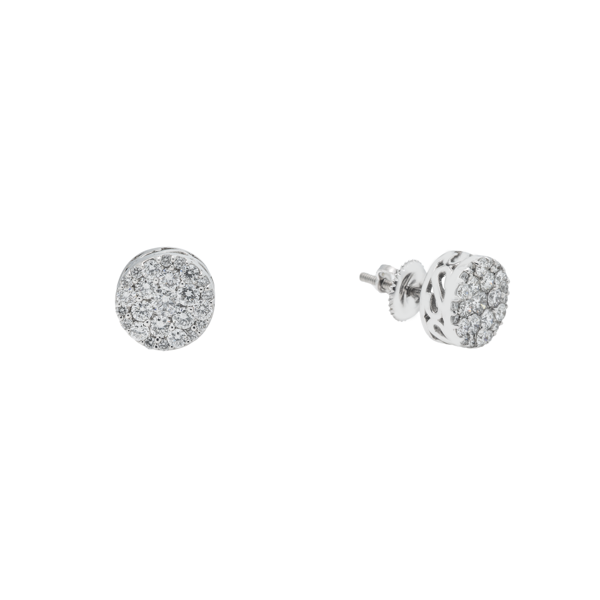 Diamond Cluster Earrings, 14K White Gold 1.00ct (1 of 4) view 2
