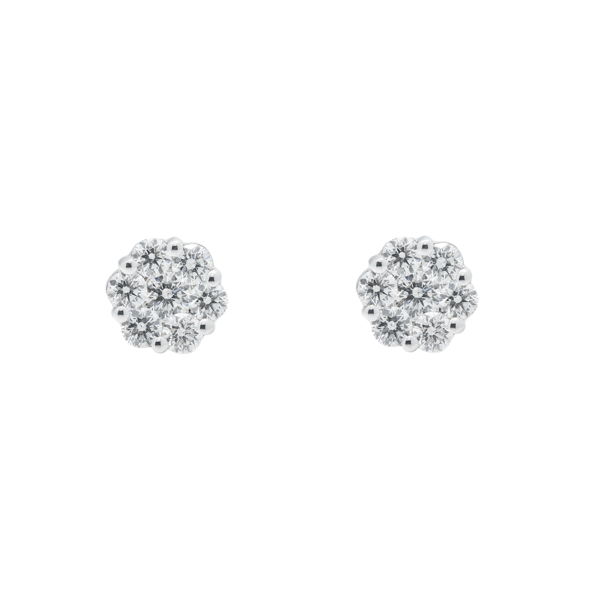Diamond Cluster Earrings, 14K White Gold 1.45ct