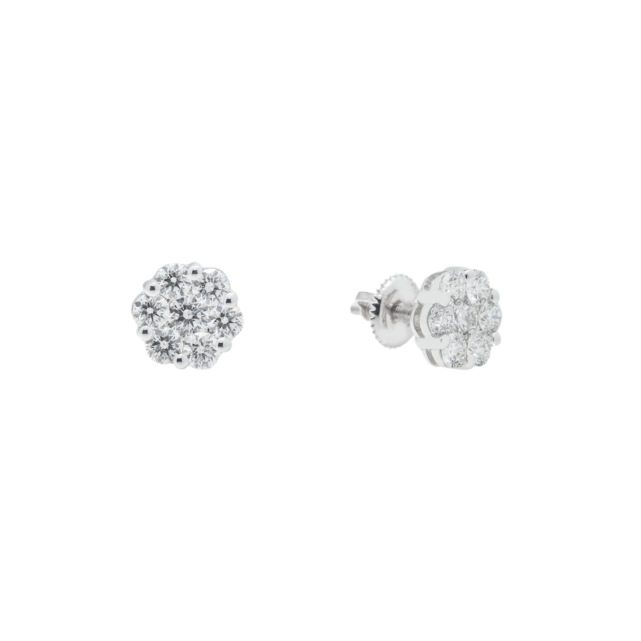 Diamond Cluster Earrings, 14K White Gold 1.45ct view 2