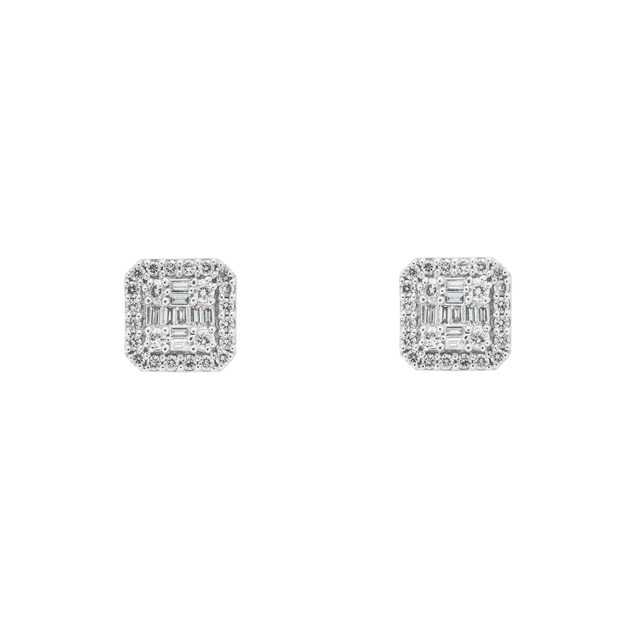 Diamond Square Earrings, 14K White Gold 0.80ct