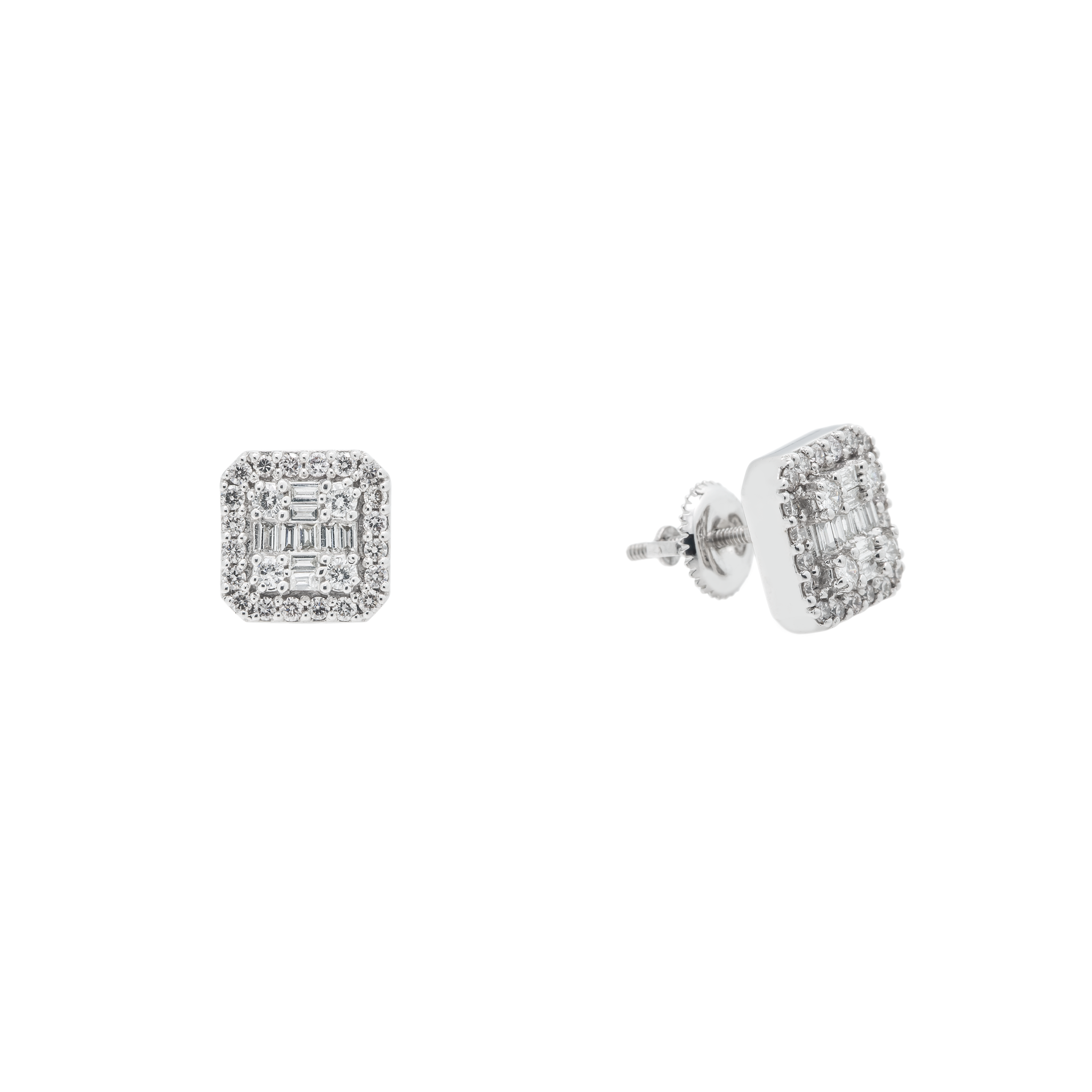 Diamond Square Earrings, 14K White Gold 0.80ct view 2