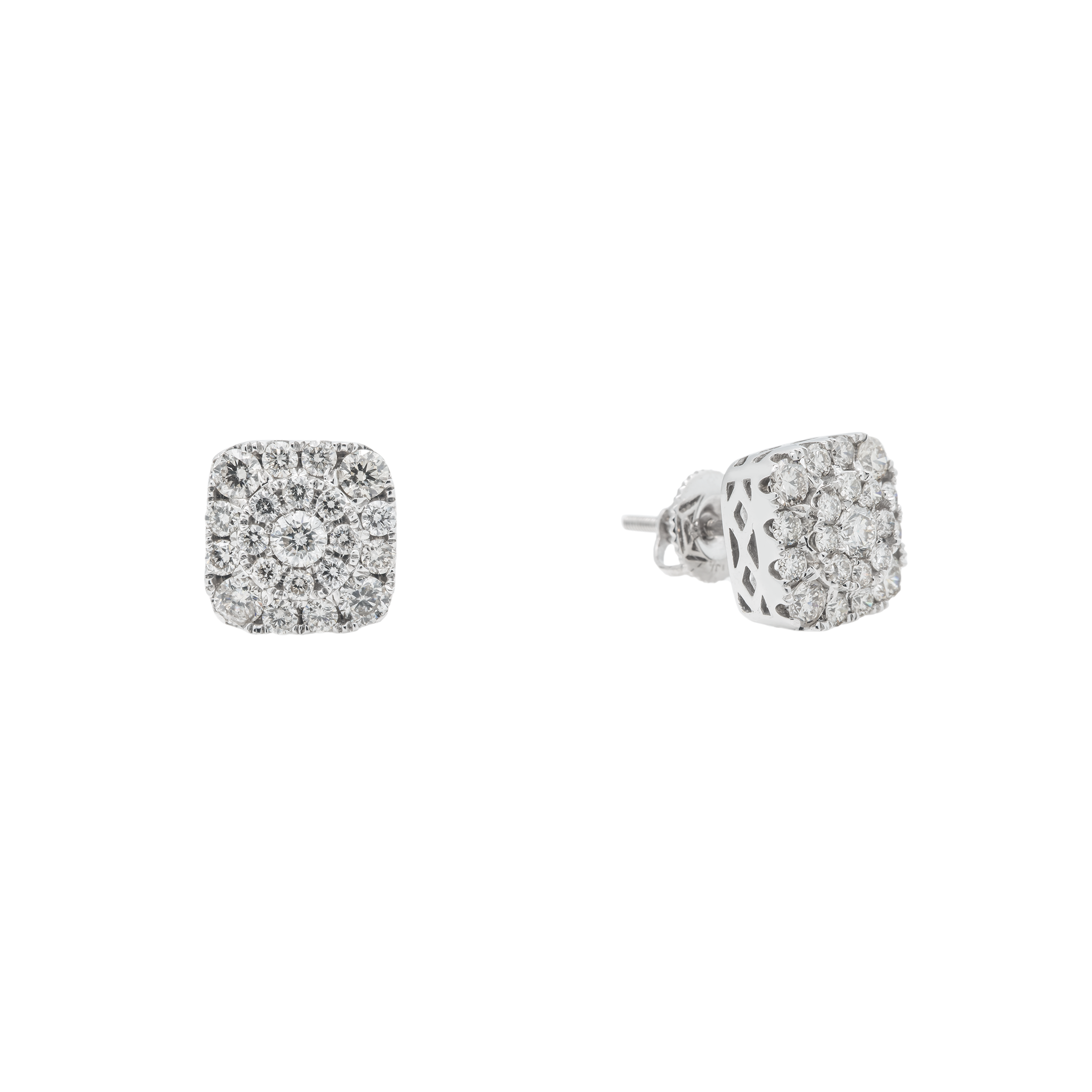 Diamond Square Earrings, 14K White Gold 1.45ct view 2