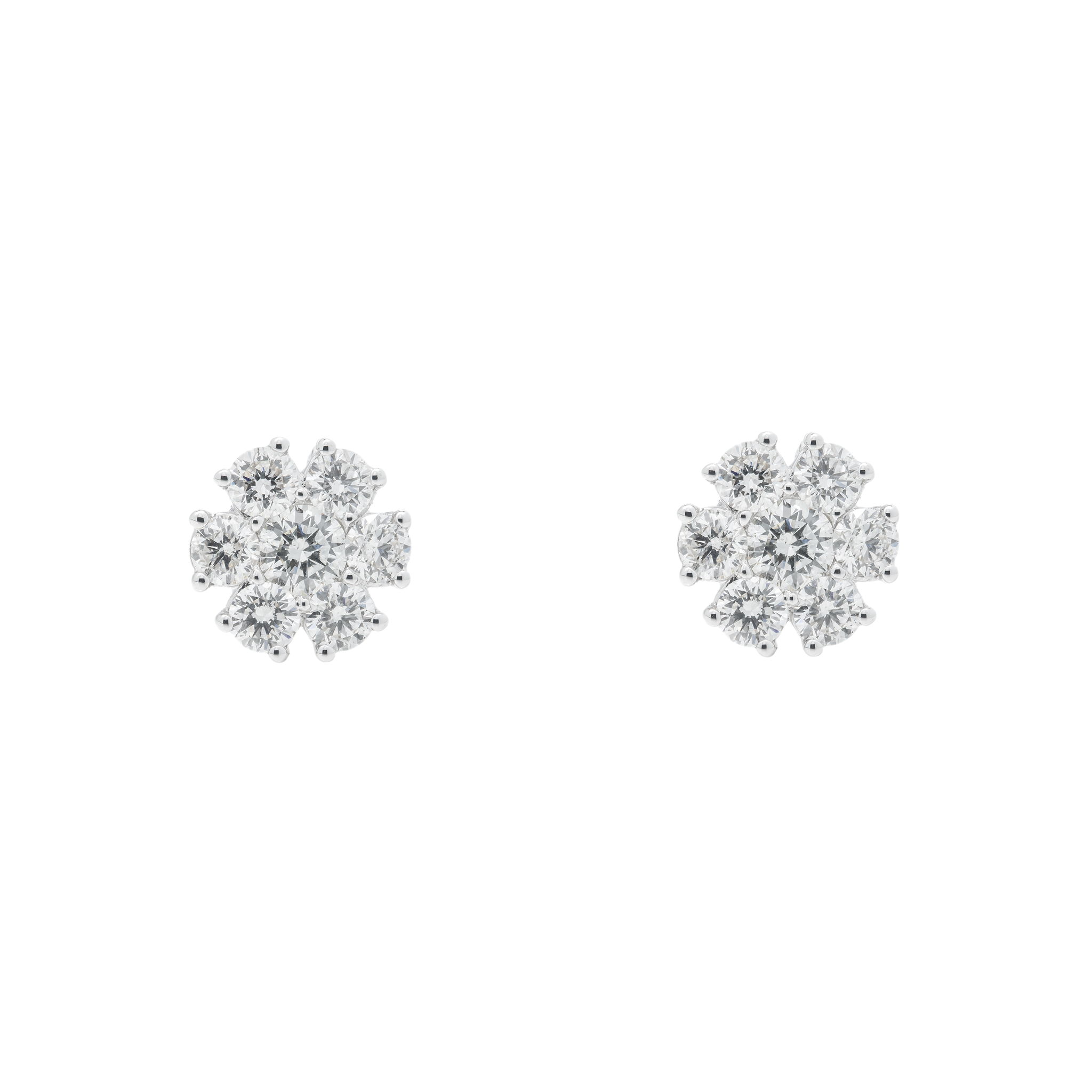 Flower Cluster Earrings, 14K White Gold 2.00ct