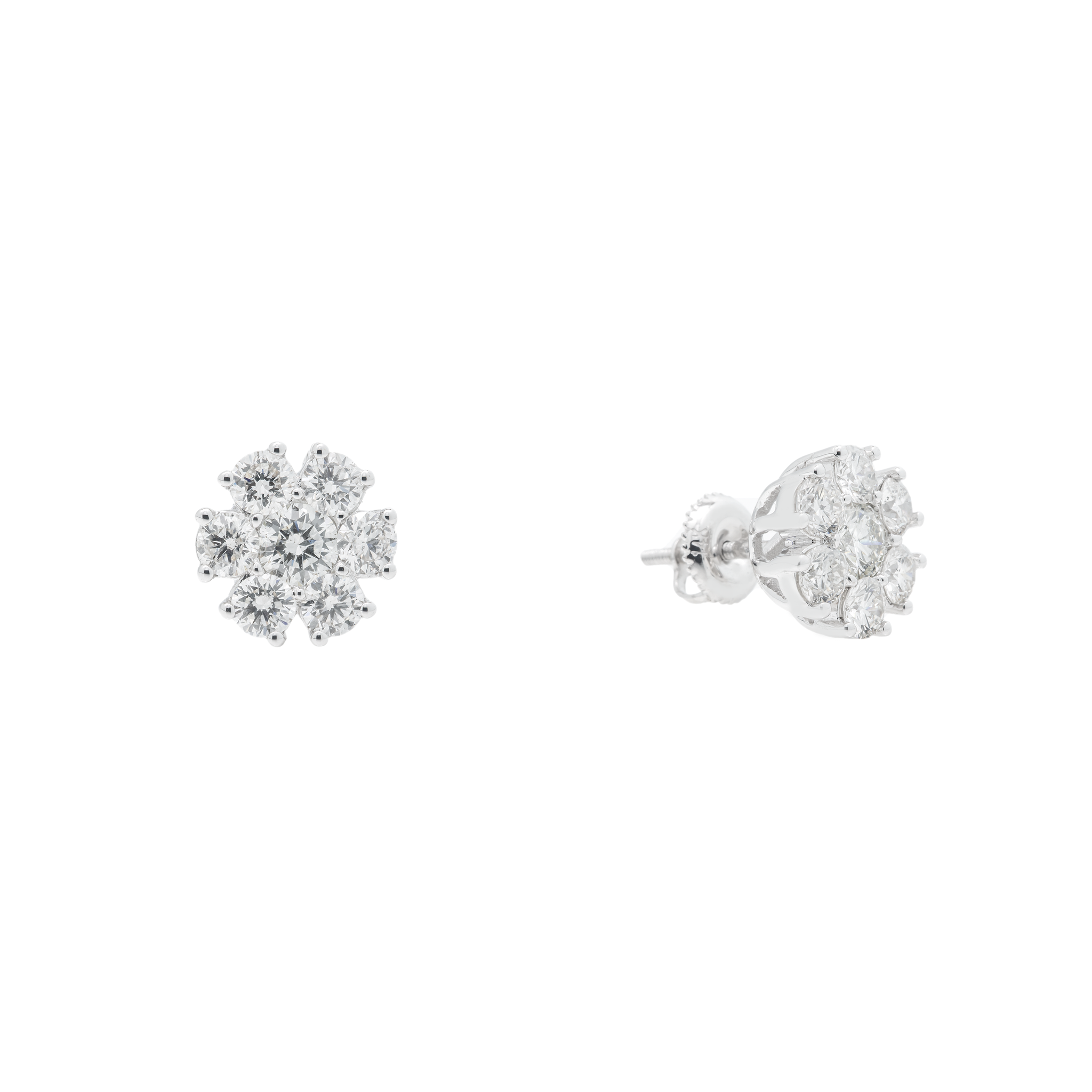 Flower Cluster Earrings, 14K White Gold 2.00ct view 2