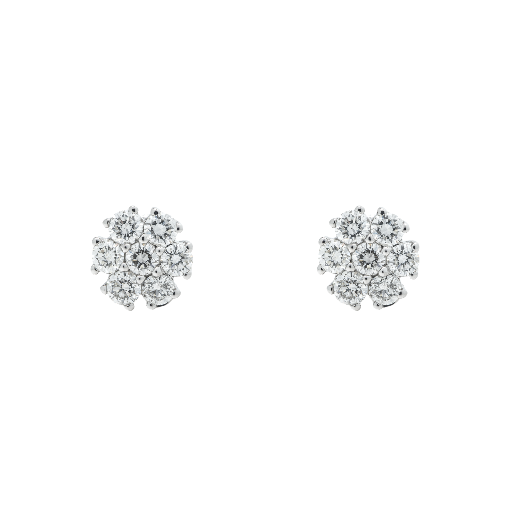 Diamond Cluster Earrings, 14K White Gold 1.50ct