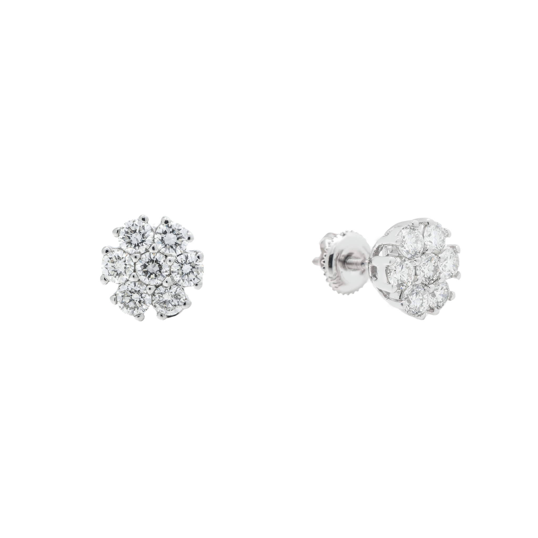 Diamond Cluster Earrings, 14K White Gold 1.50ct view 2