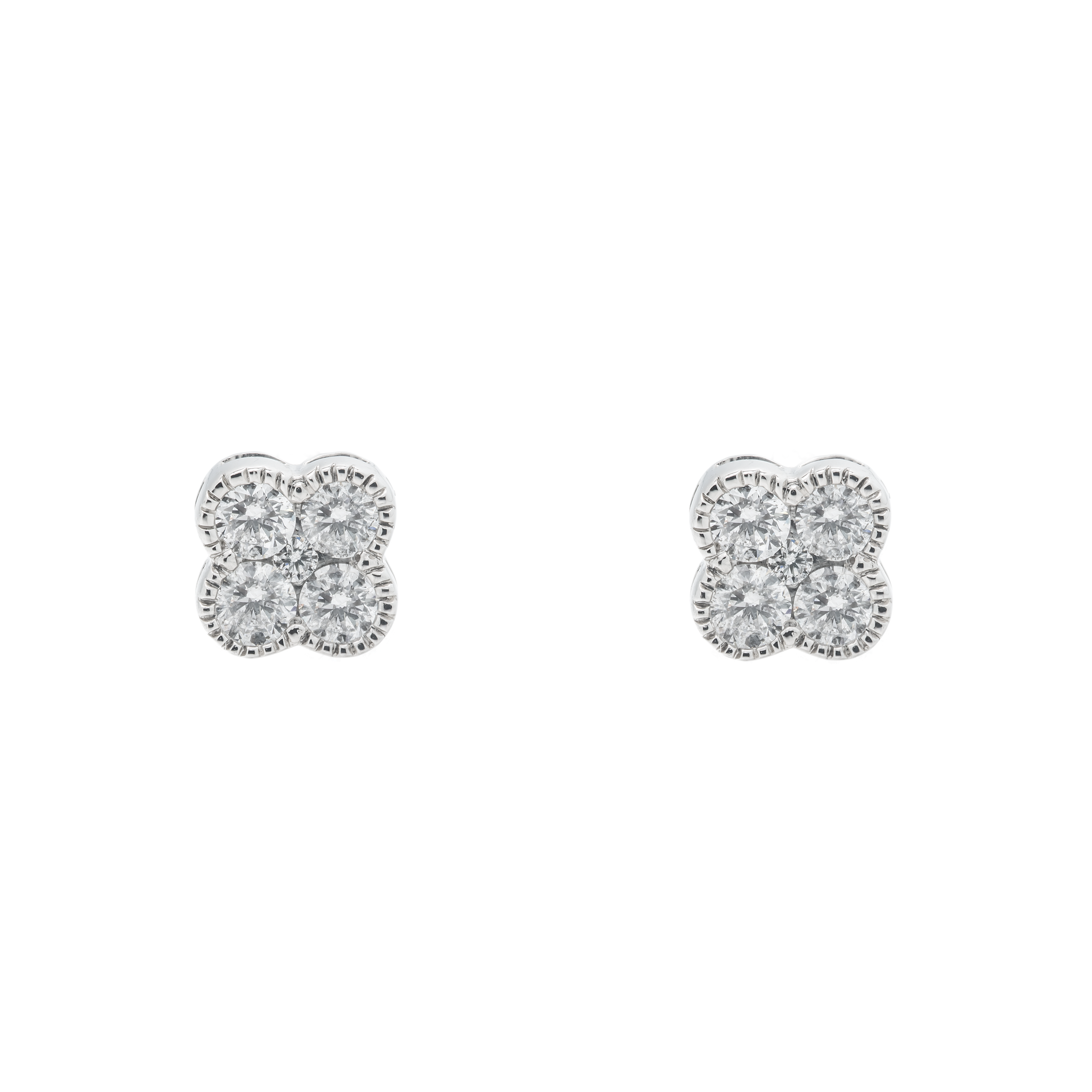 Diamond Clover Earrings, 14K White Gold 1.00ct