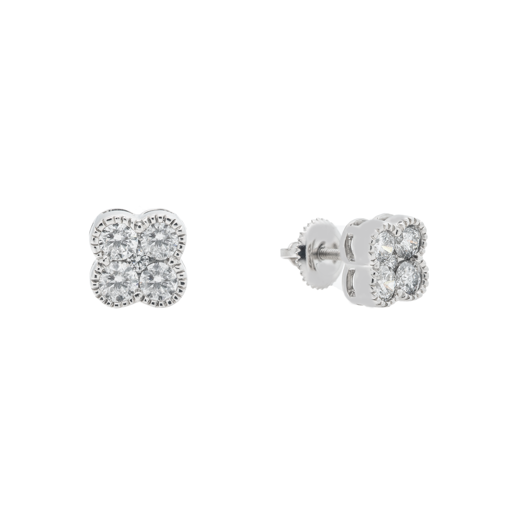 Diamond Clover Earrings, 14K White Gold 1.00ct view 2