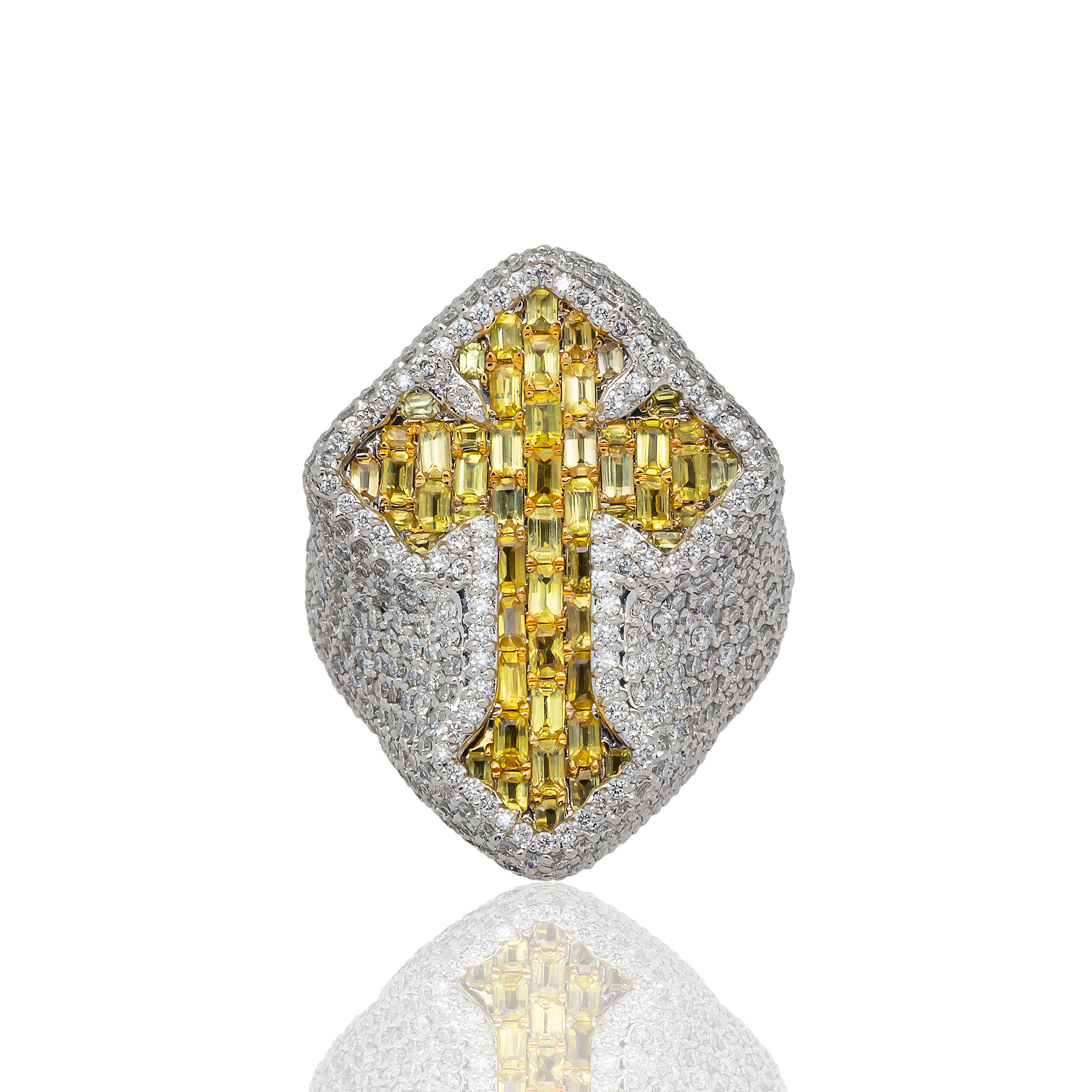 Diamond Cross Ring, 14K White Gold 5.85ct