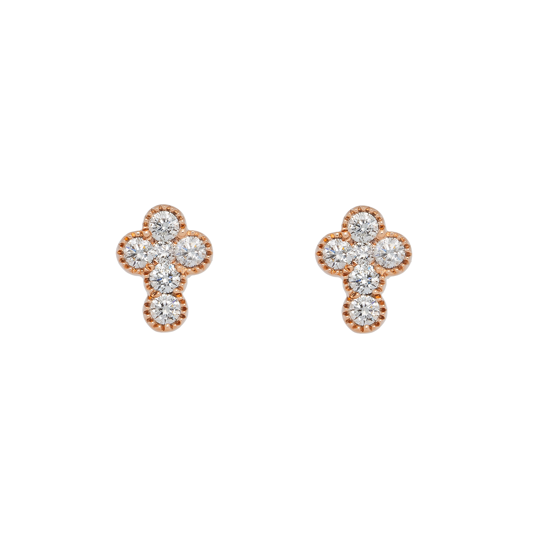 Diamond Cross Earrings, 14K Rose Gold 0.95ct