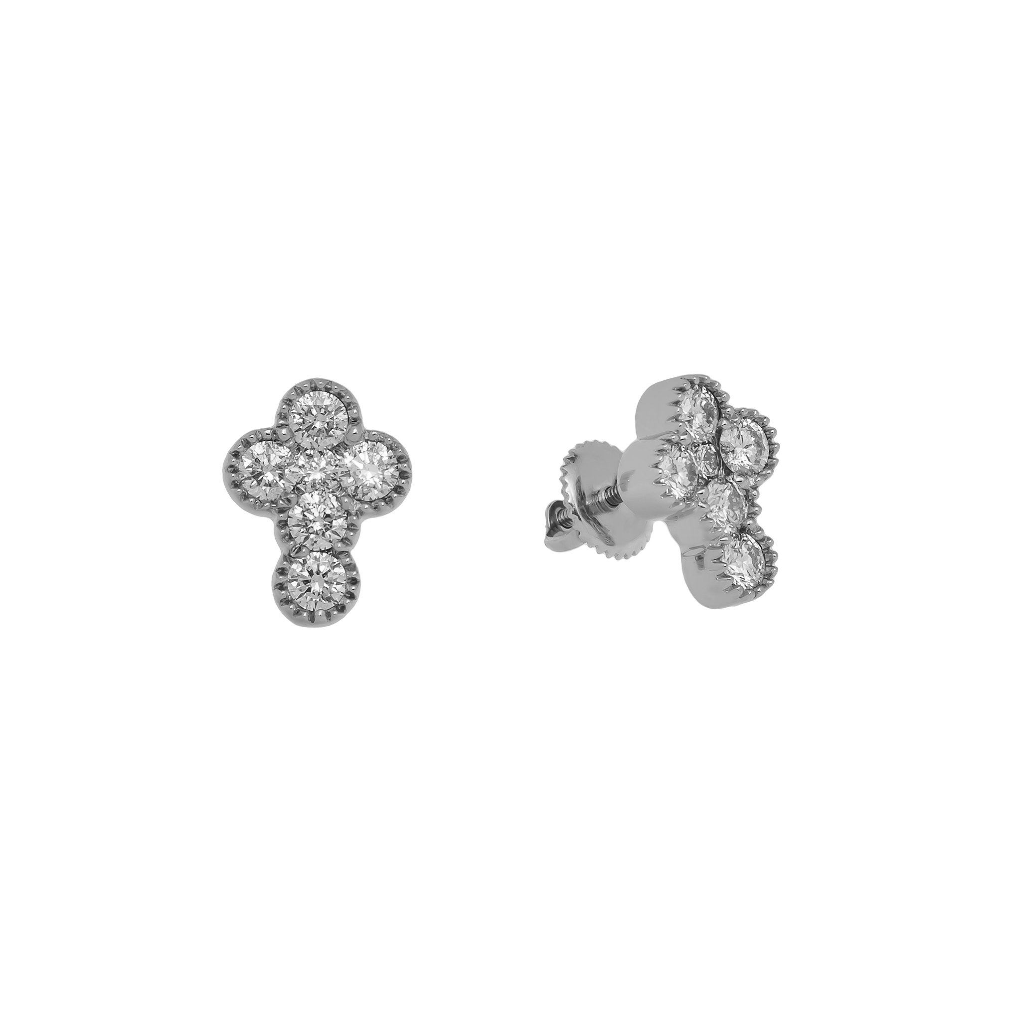 Diamond Cross Earrings, 14K White Gold 0.95ct