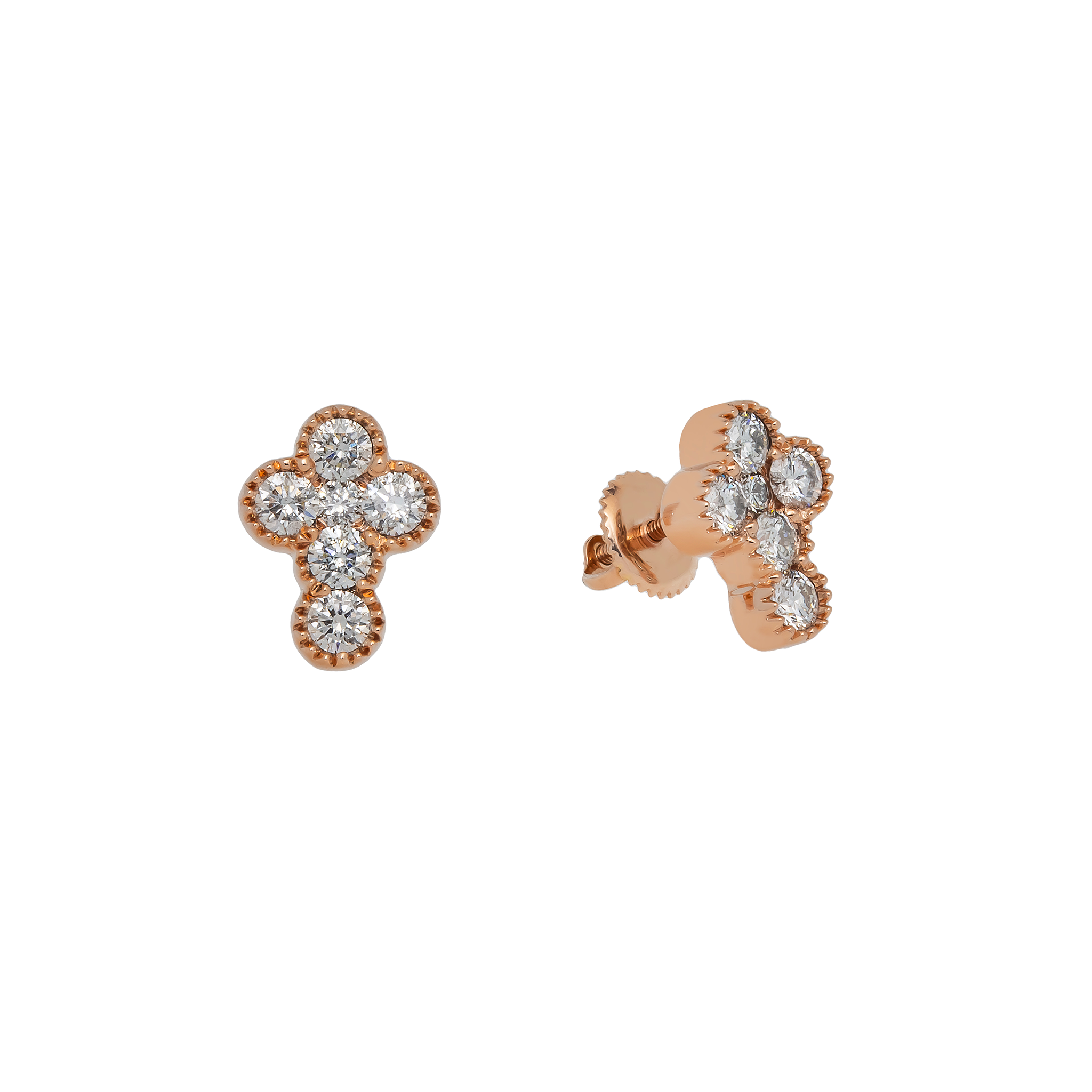 Diamond Cross Earrings, 14K Rose Gold 0.95ct