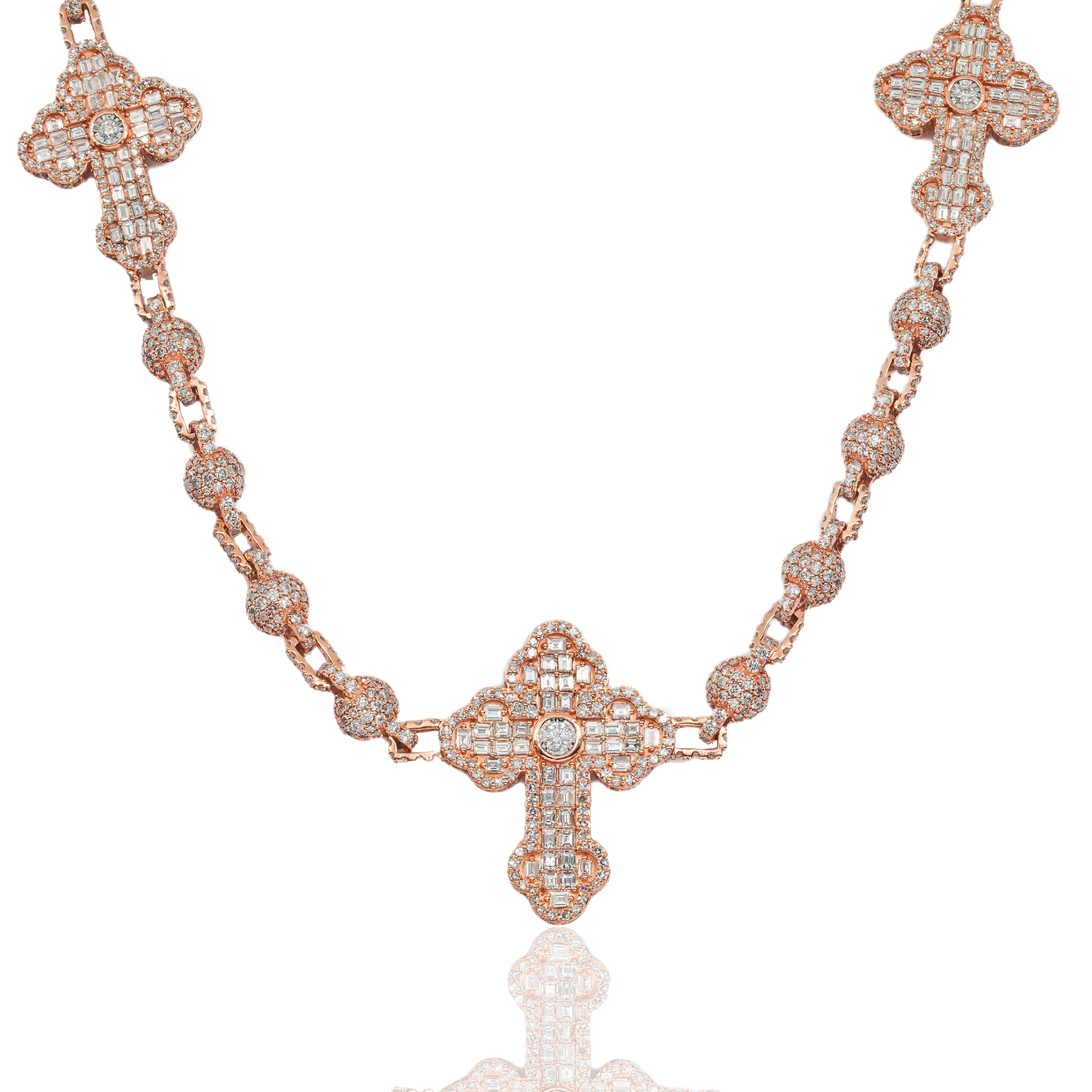 Diamond Ball Cross Chain, 10K Rose Gold 37.65ct